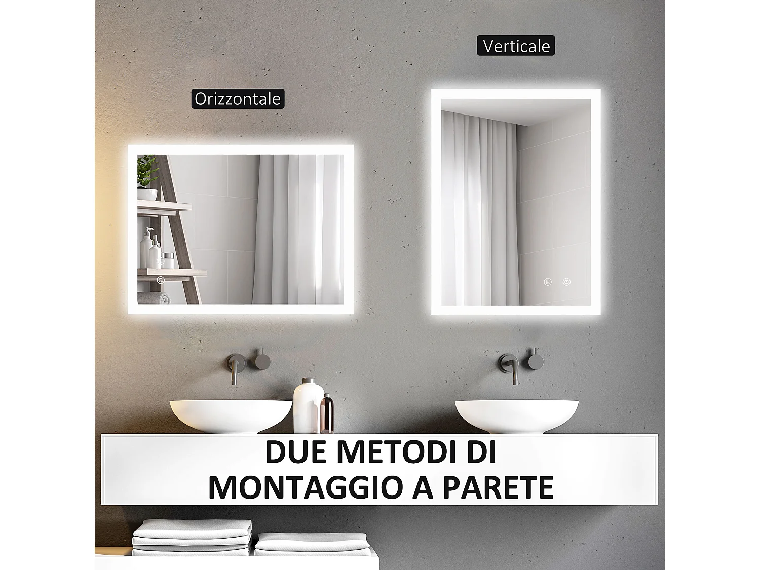Specchio bagno led a 3 colori in vetro e metallo trasparente