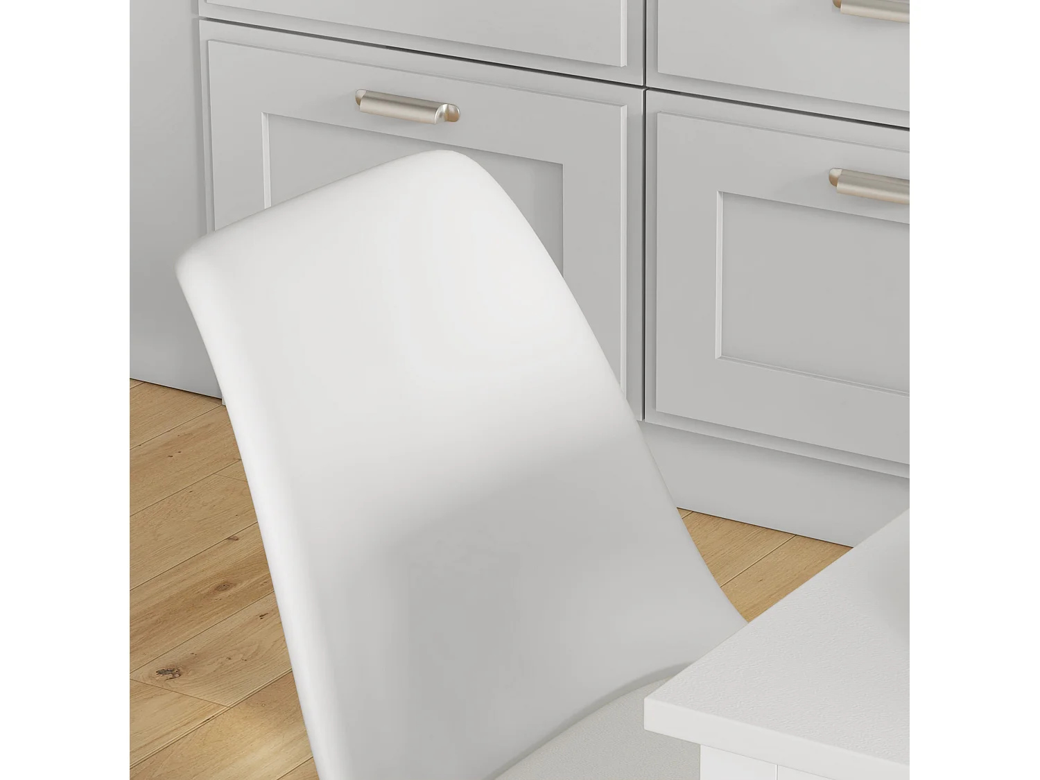 Set 4 sedie da pranzo moderne con cuscino in plastica e legno bianco