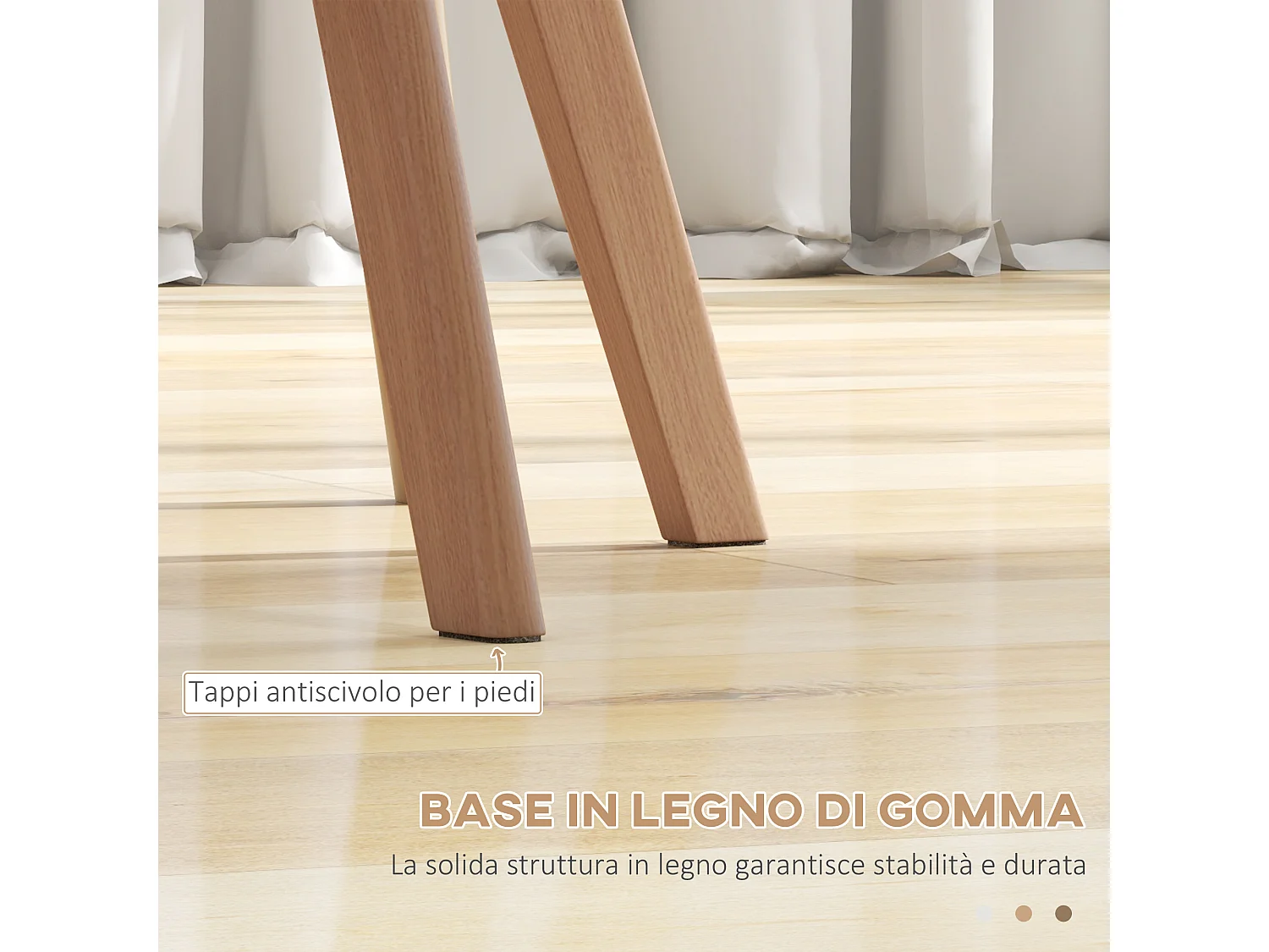 Set 4 sedie da pranzo moderne con cuscino in plastica e legno bianco