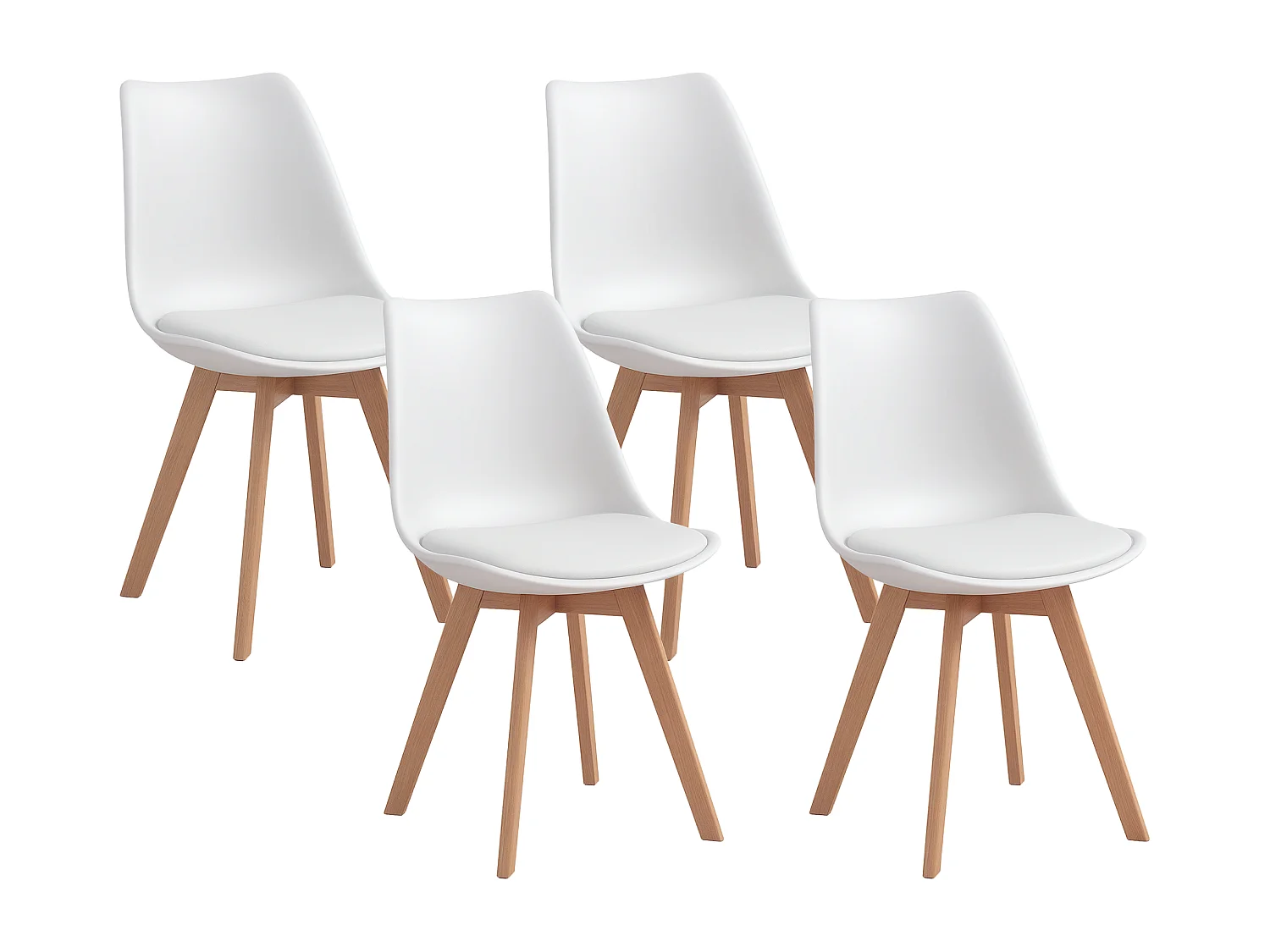 Set 4 sedie da pranzo moderne con cuscino in plastica e legno bianco