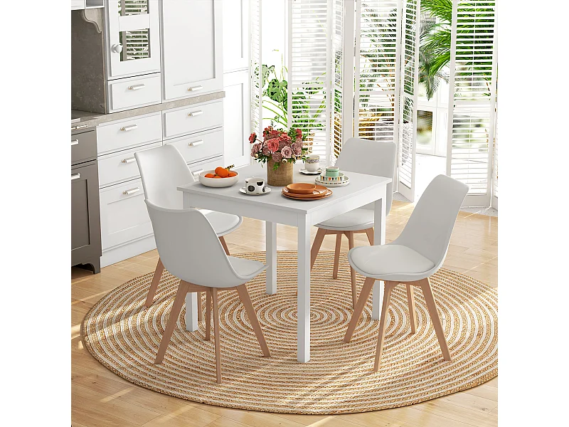 Set 4 sedie da pranzo moderne con cuscino in plastica e legno bianco