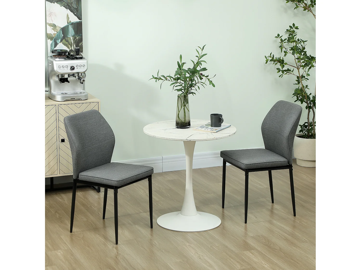 Set 2 sedie da pranzo imbottite senza braccioli in velluto grigio