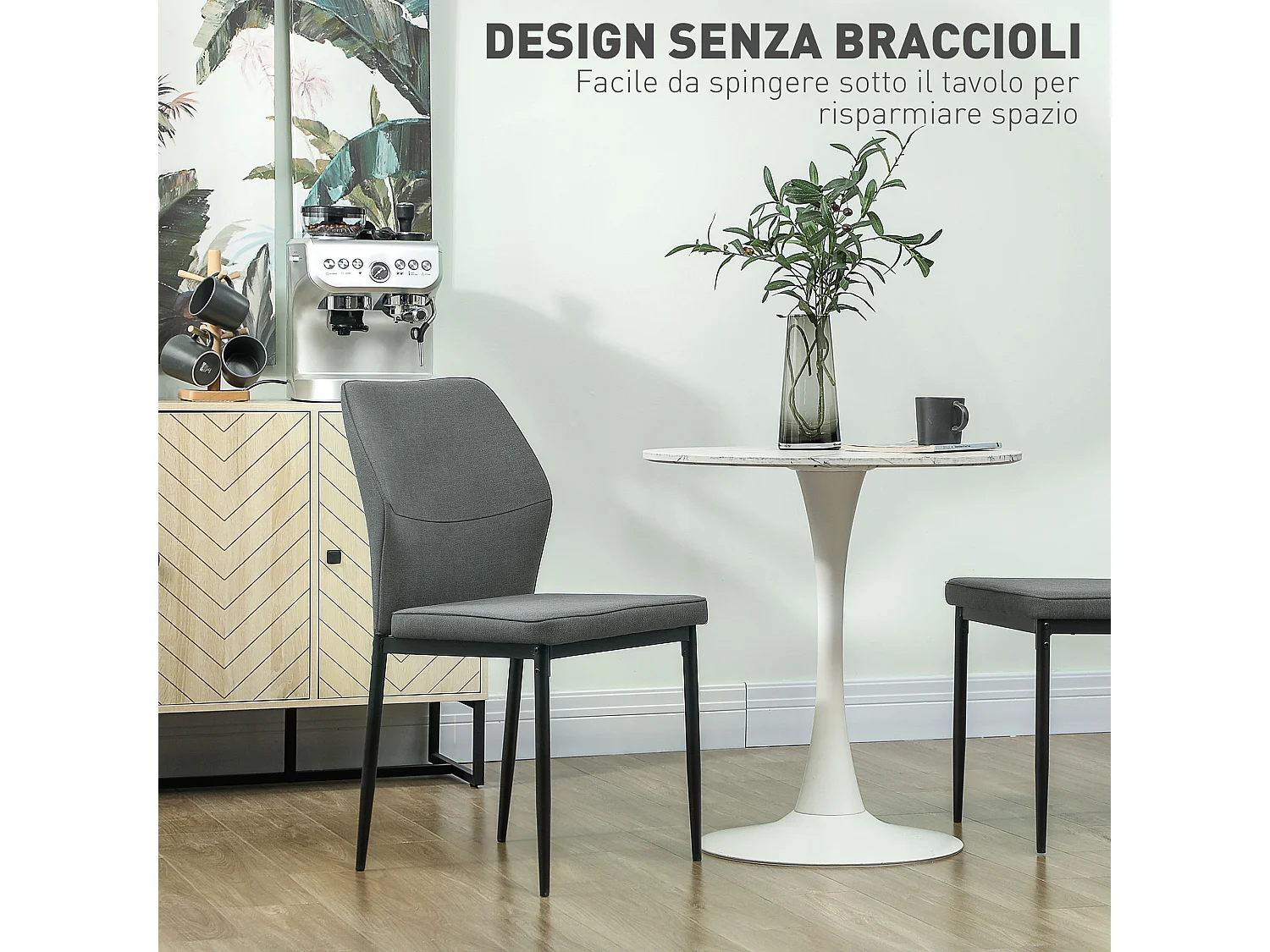 Set 2 sedie da pranzo imbottite senza braccioli in velluto grigio