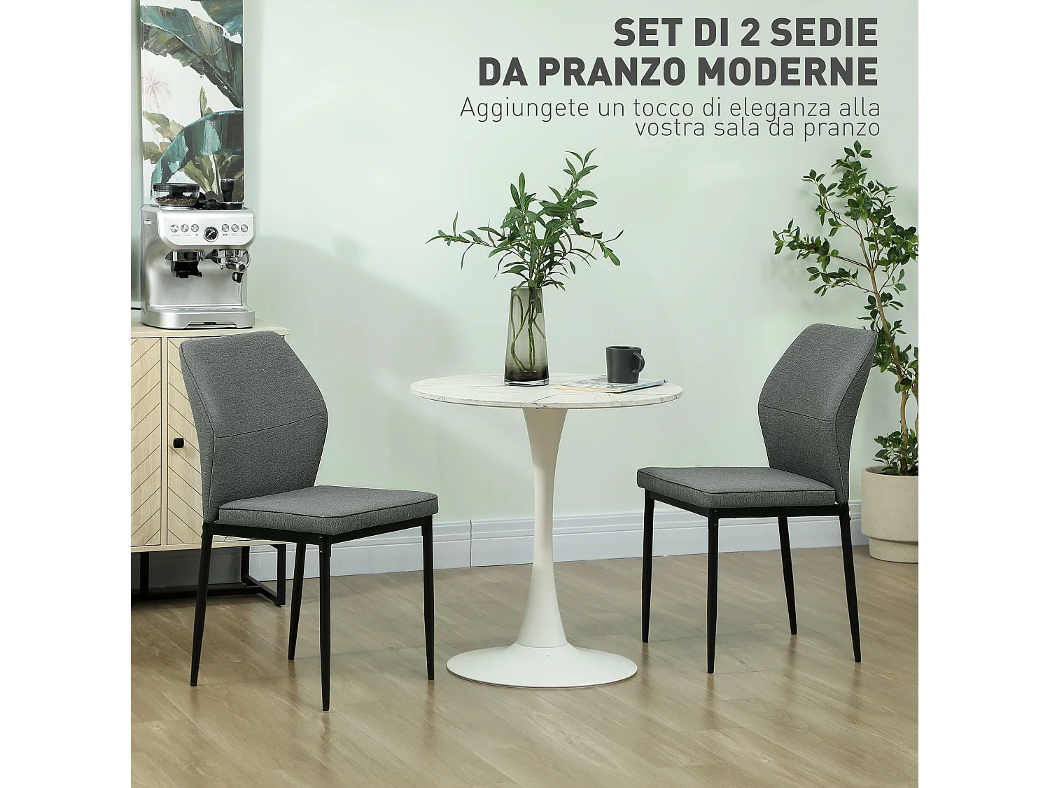 Set 2 sedie da pranzo imbottite senza braccioli in velluto grigio