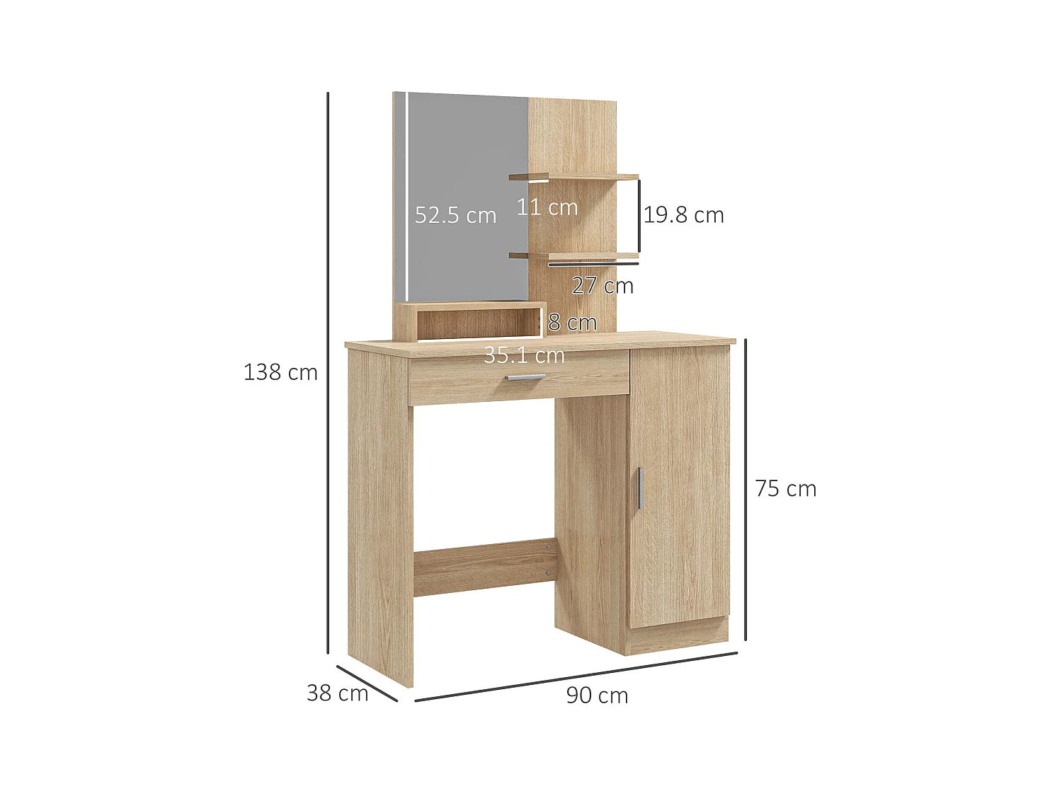 Tavolo per trucco con mobile cassetto ripiani e specchio