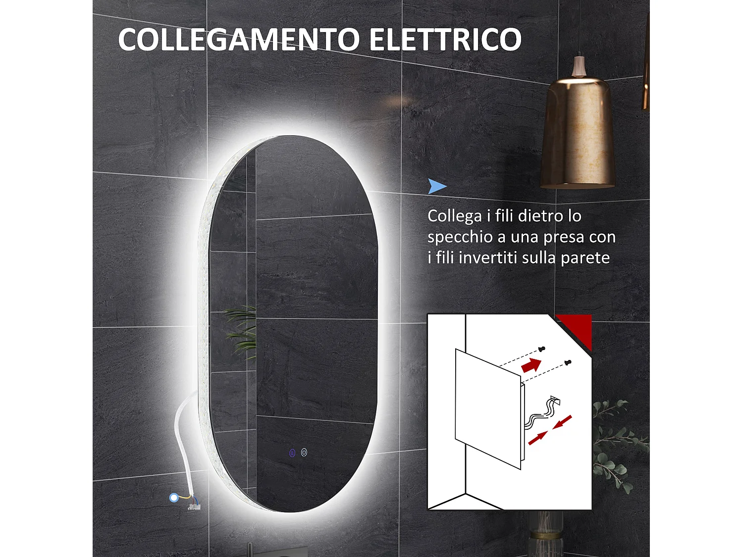 Specchio bagno led in vetro e alluminio con luminosità regolabile