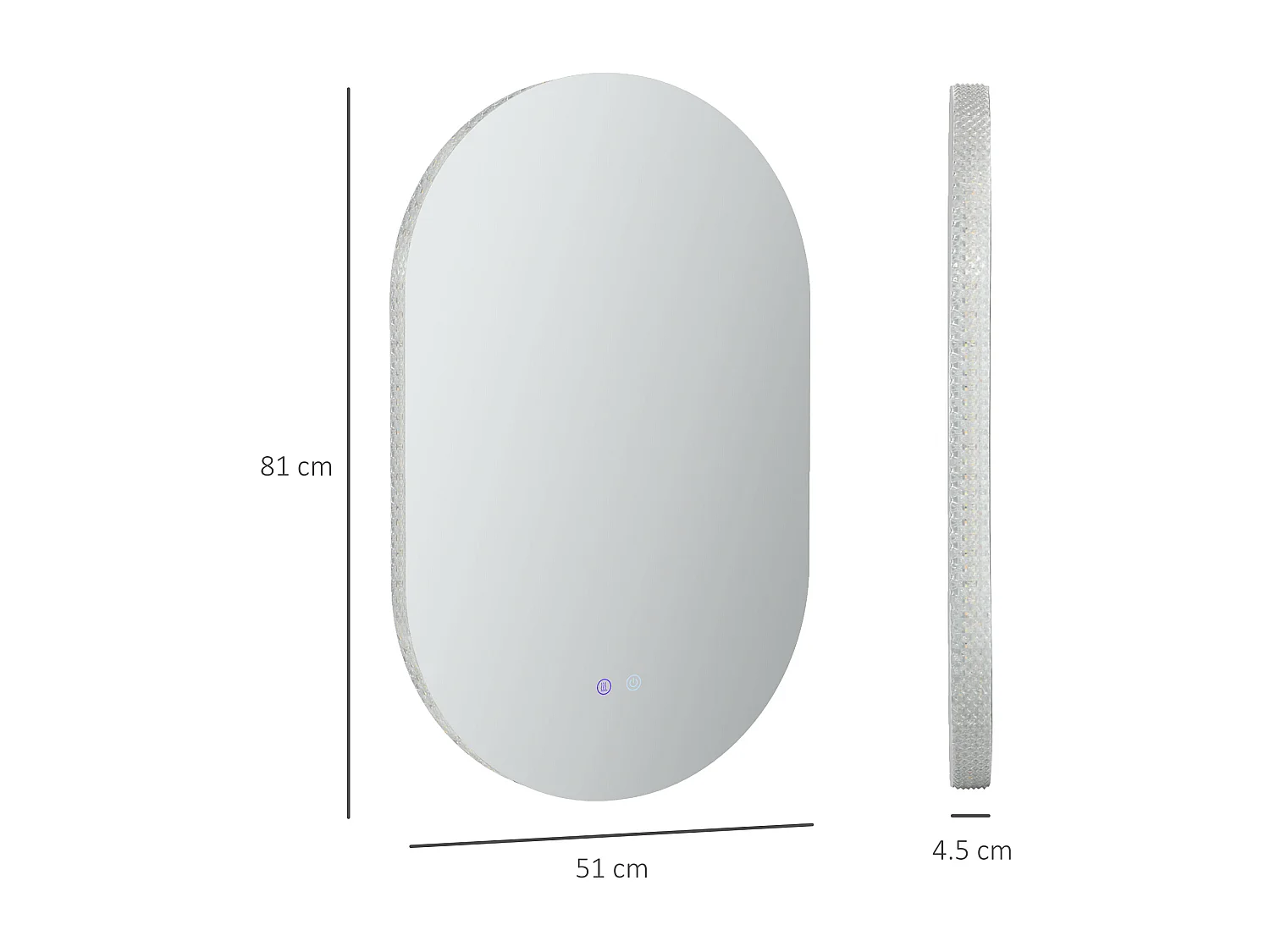 Specchio bagno led in vetro e alluminio con luminosità regolabile