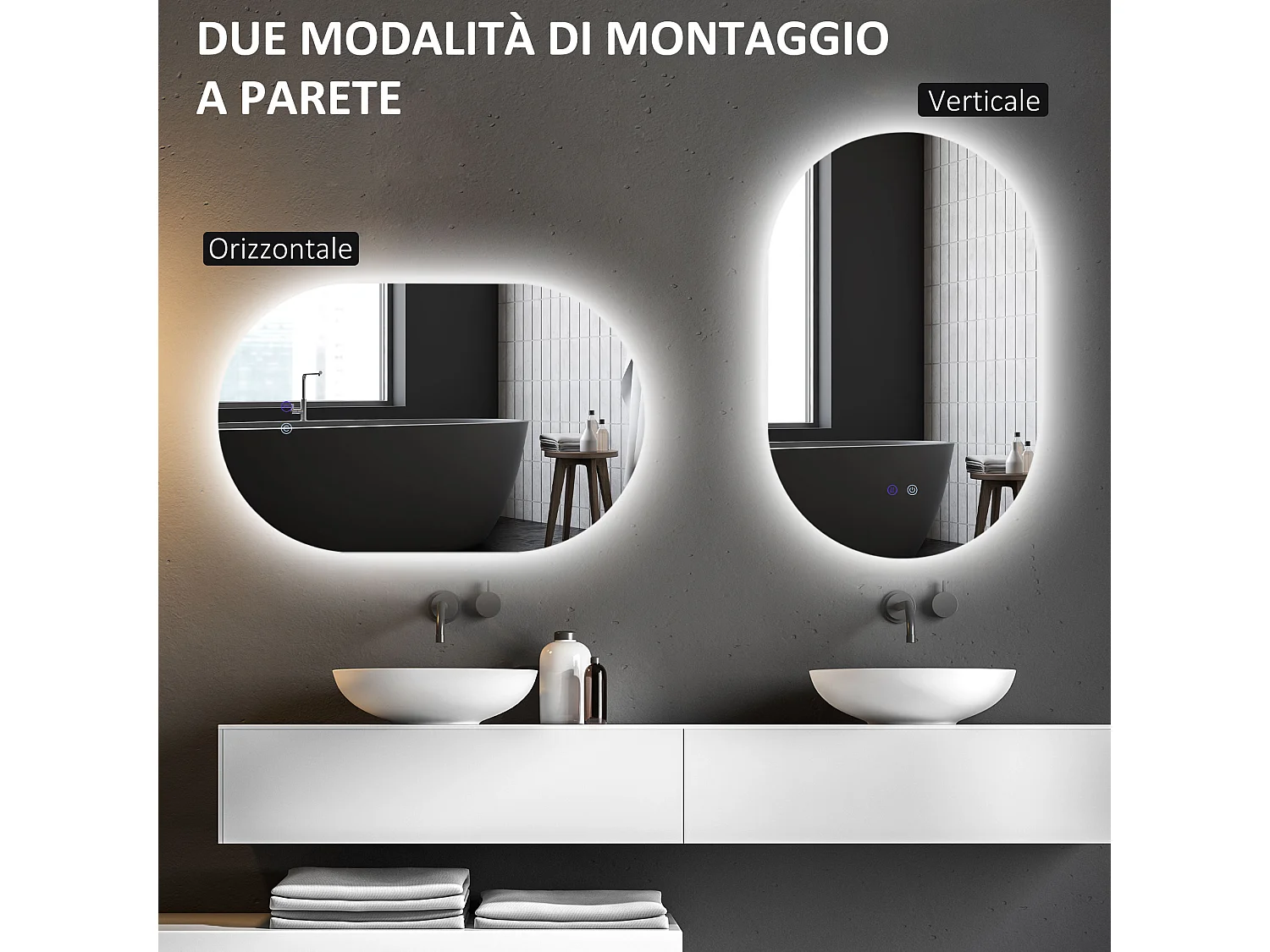 Specchio bagno led in vetro e alluminio con luminosità regolabile