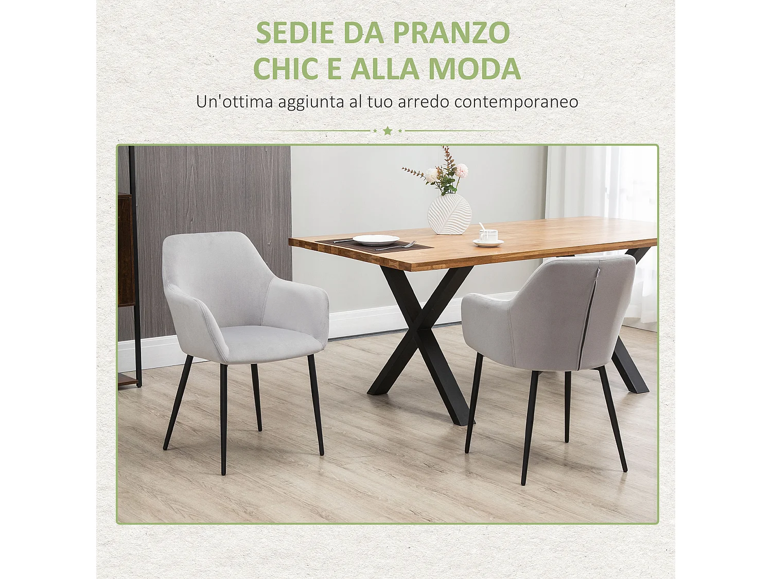 Set 2 sedie per soggiorno stile nordico con seduta imbottita