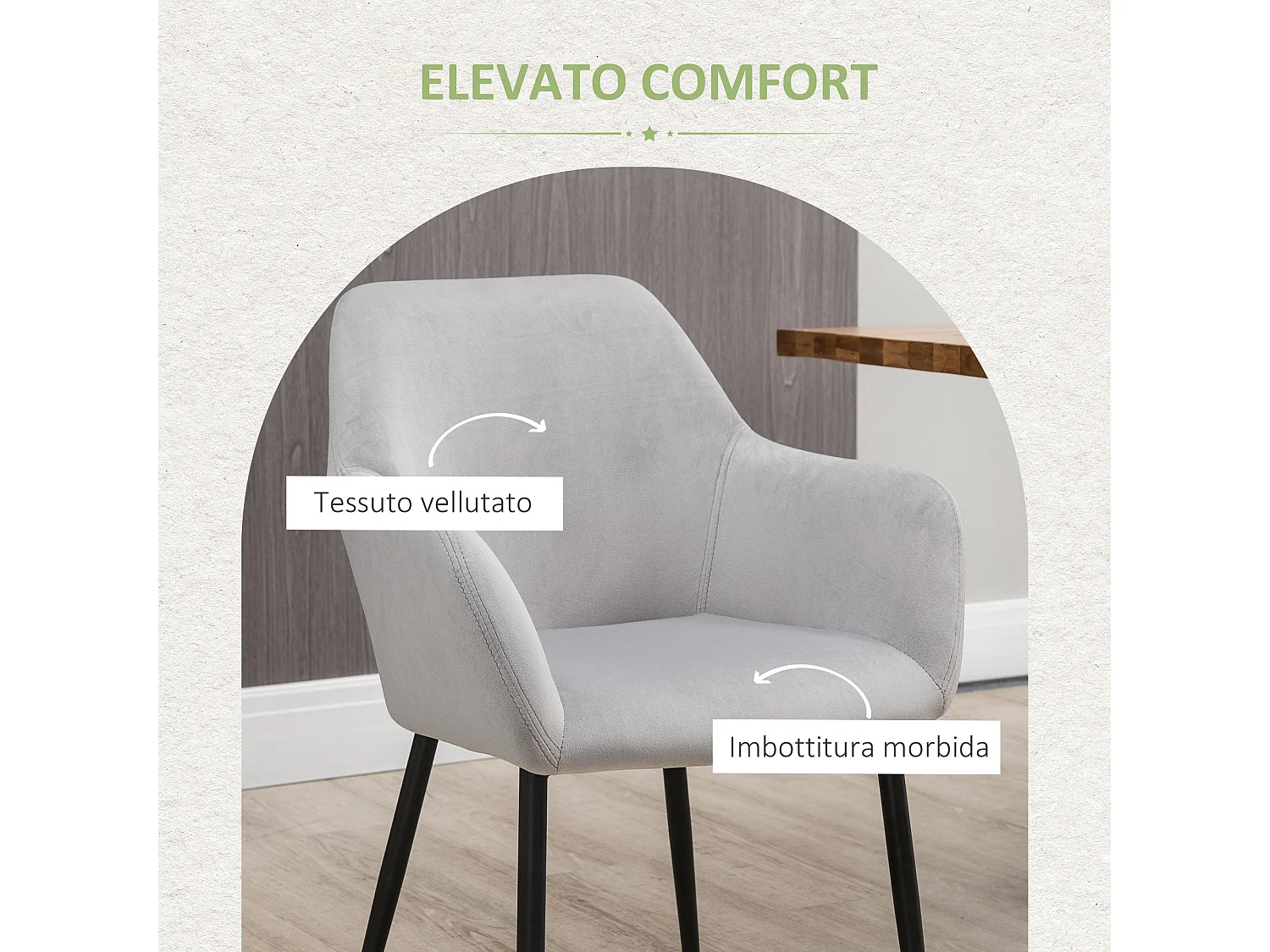 Set 2 sedie per soggiorno stile nordico con seduta imbottita