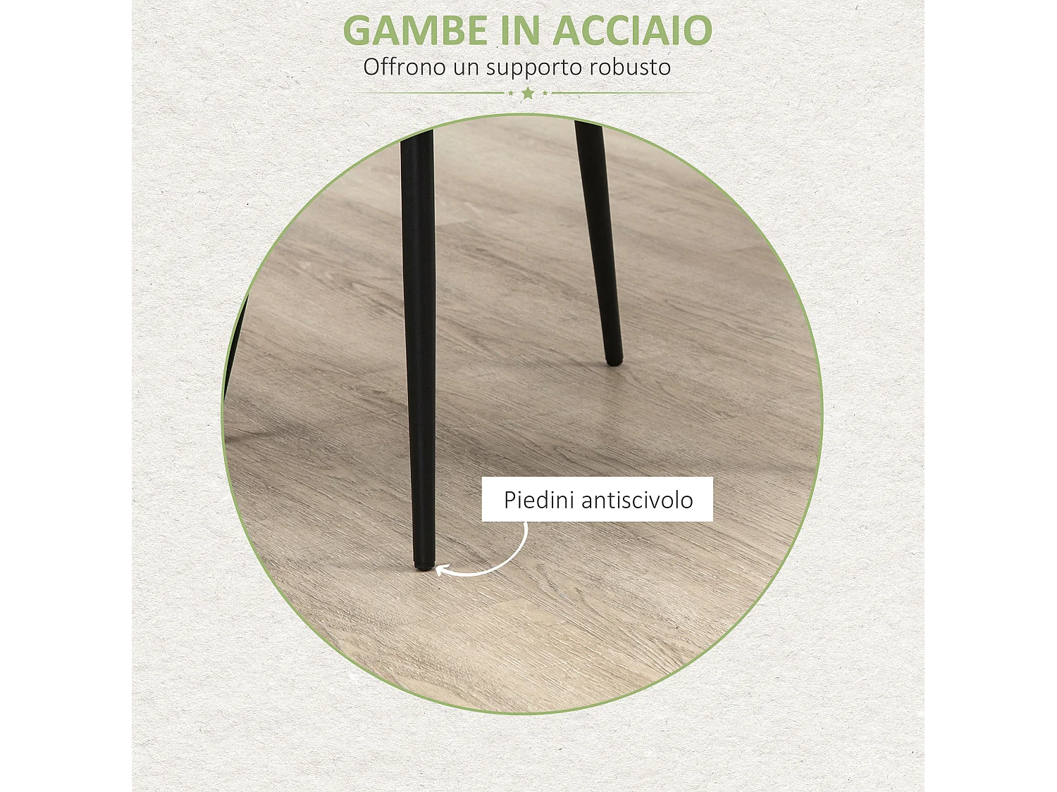 Set 2 sedie per soggiorno stile nordico con seduta imbottita