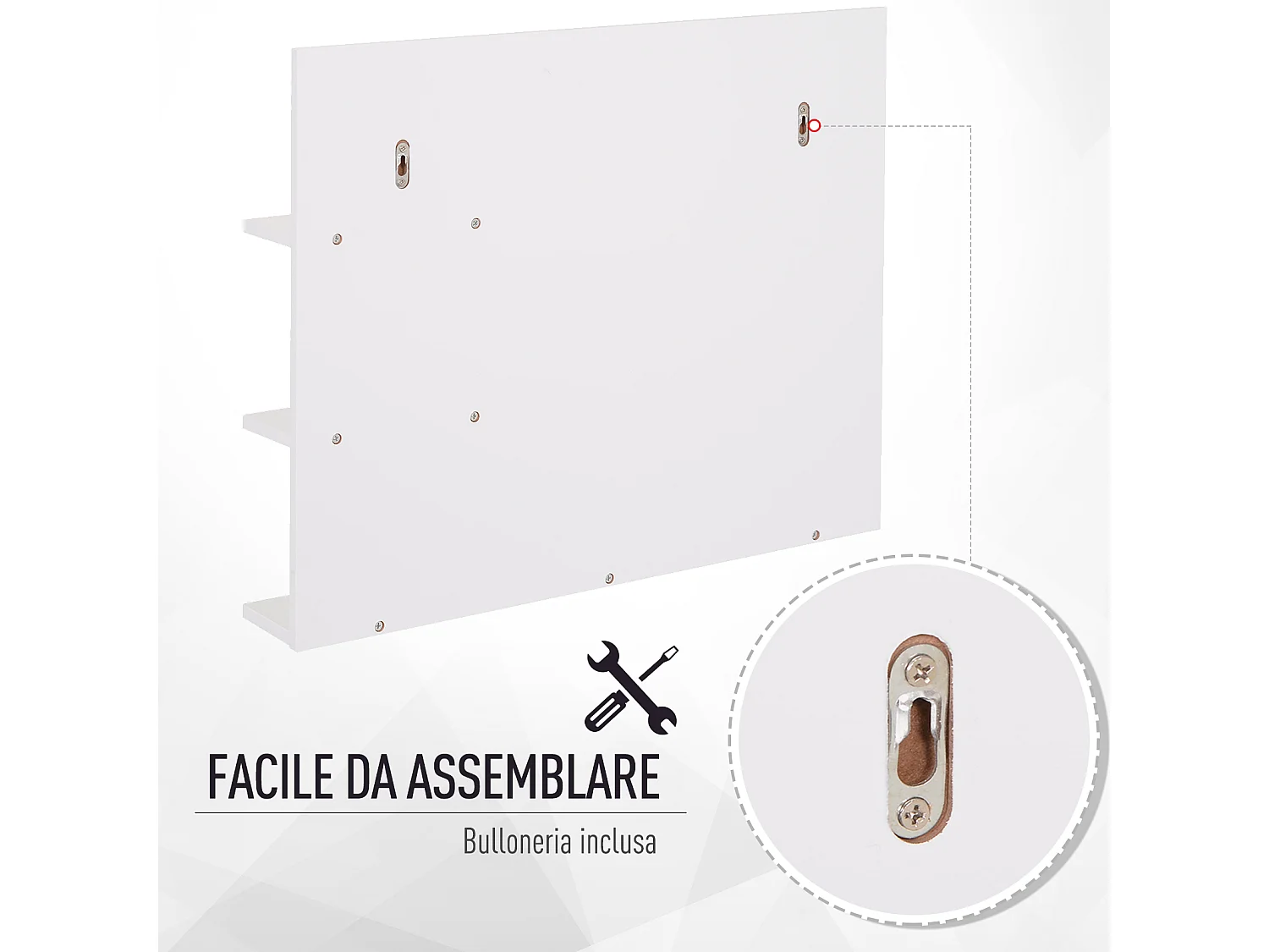 Mobiletto pensile bagno con specchio a parete in mdf bianco