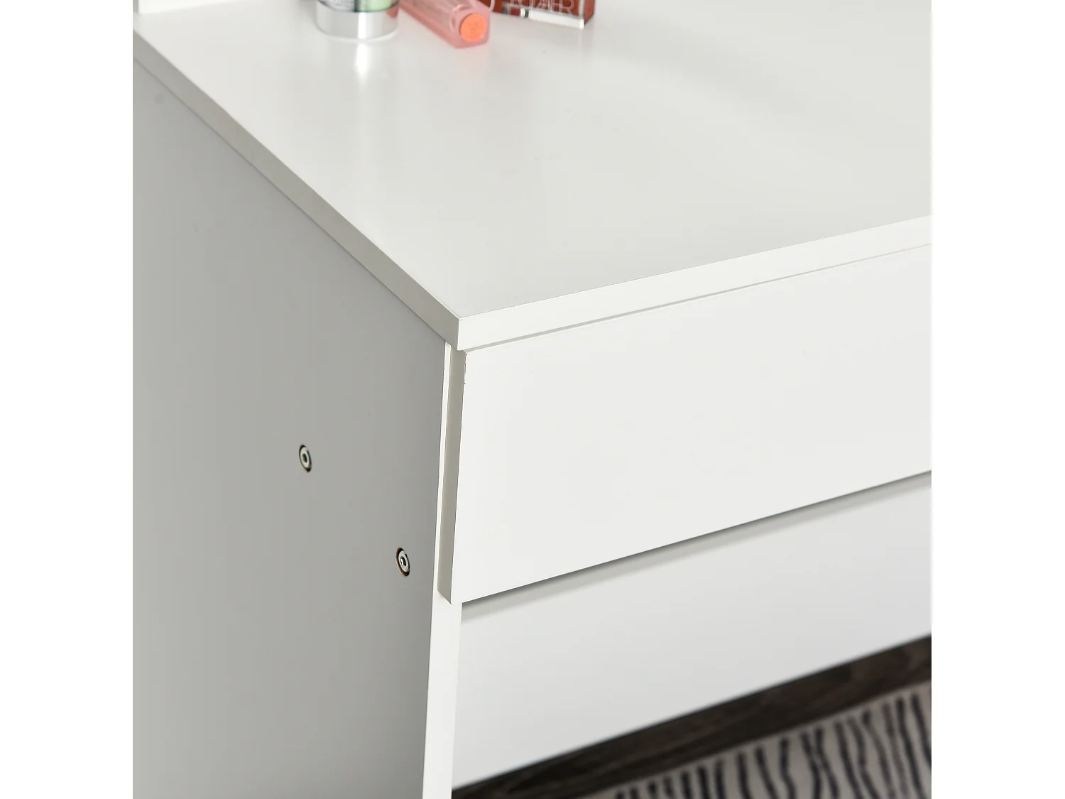 Set tavolo da trucco con specchio a led e sgabello in legno bianco