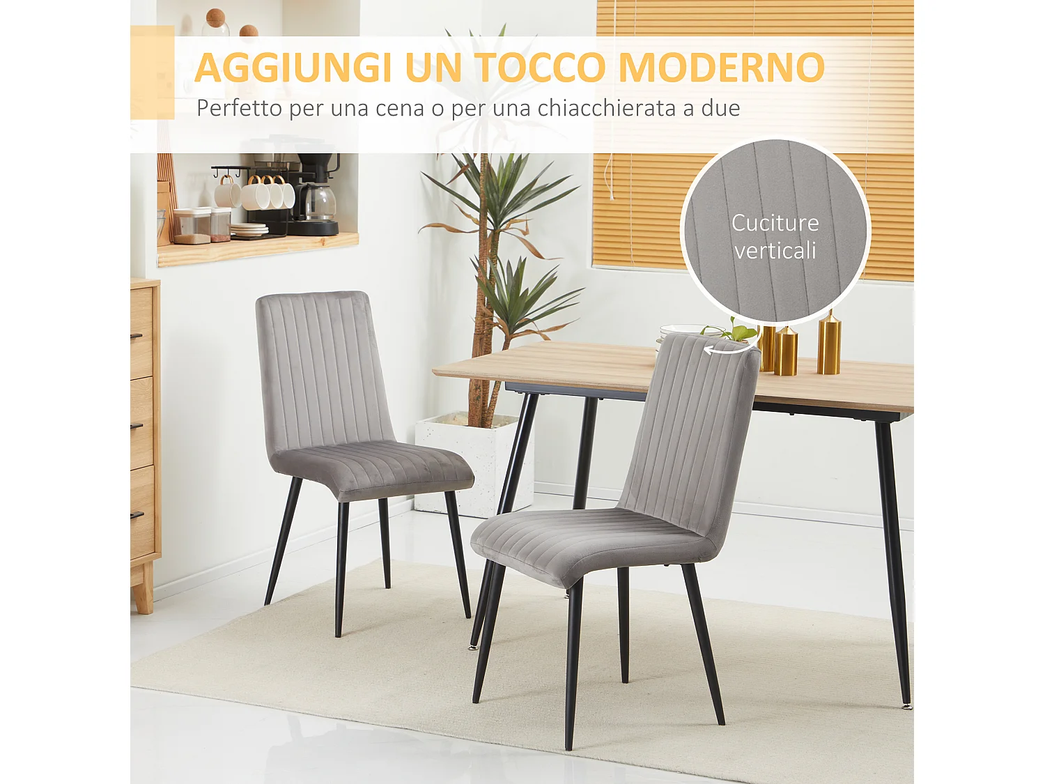 Sedie da cucina imbottite set 2pz moderno grigio e nero
