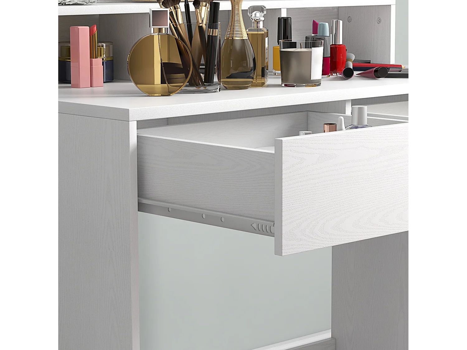 Tavolo toeletta trucco con specchio luci led regolabili e 2 cassetti