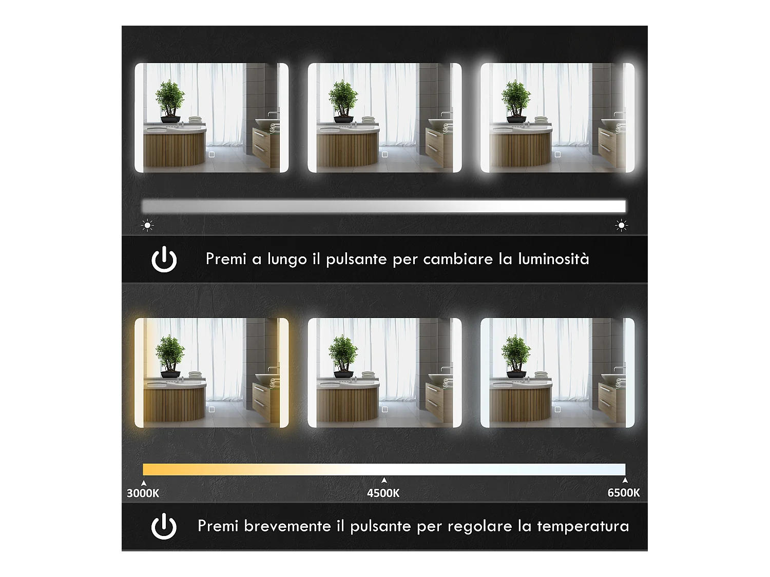 Specchio bagno con luce led interruttore touch e antiappannamento