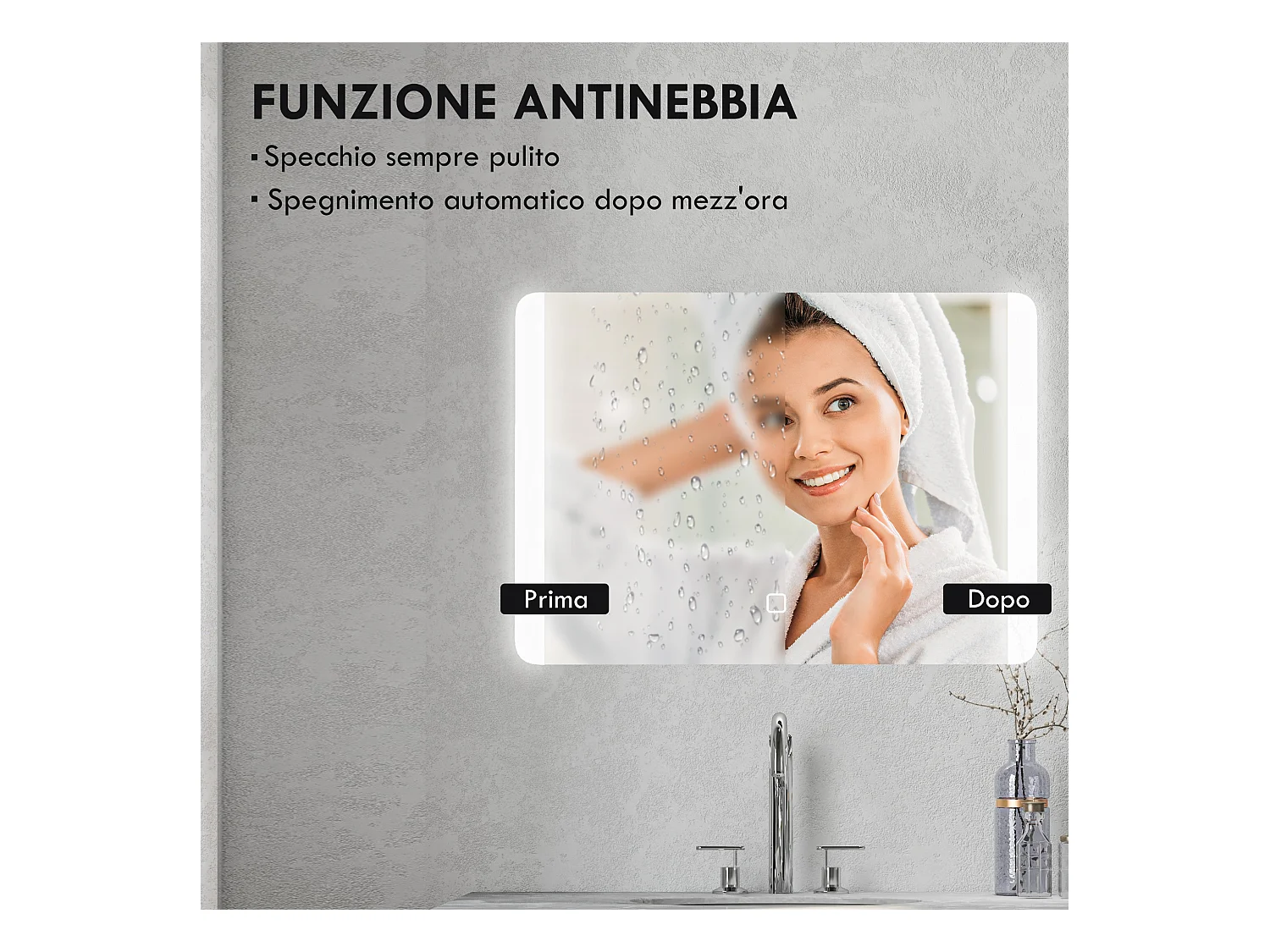 Specchio bagno con luce led interruttore touch e antiappannamento