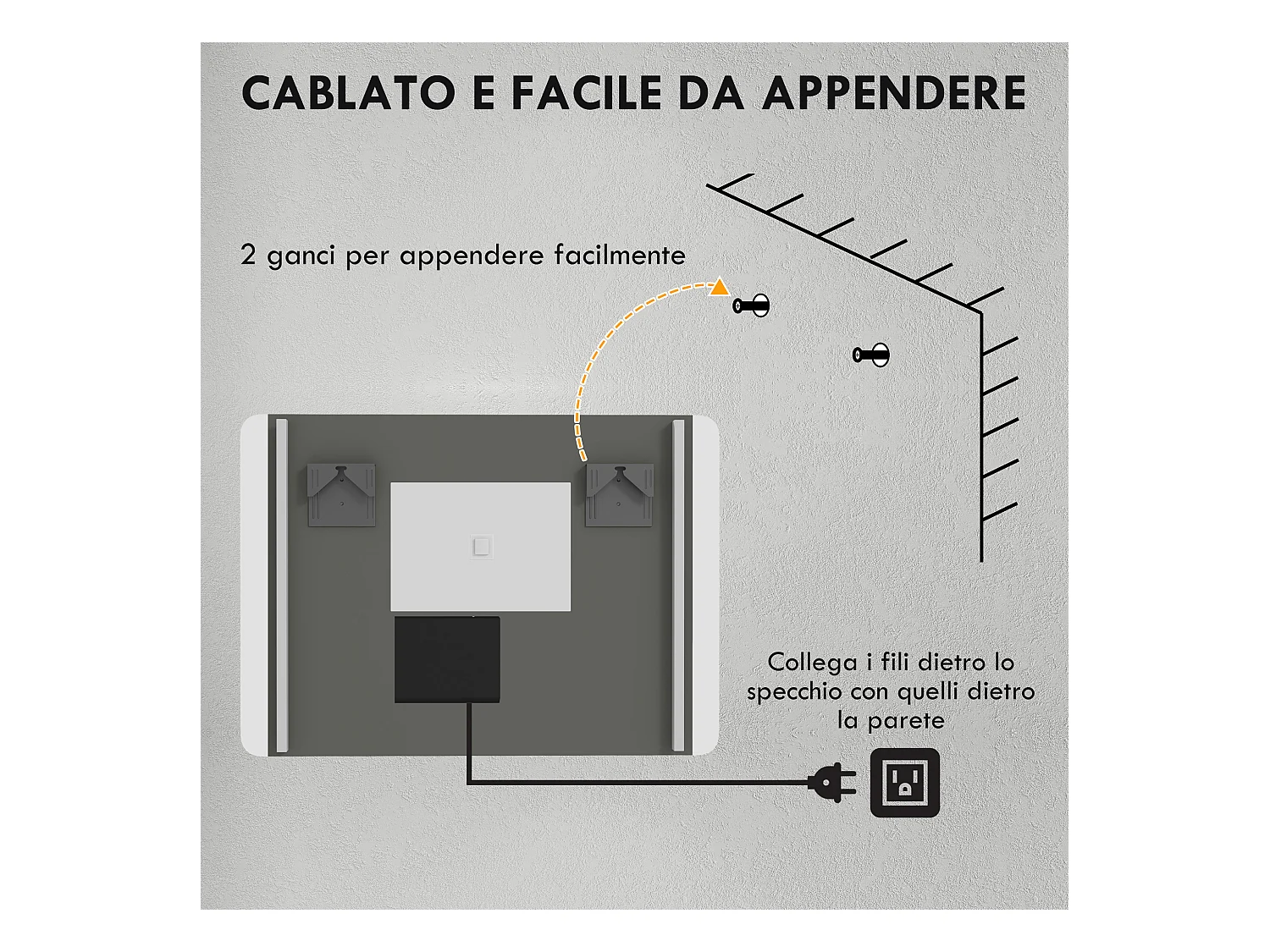 Specchio bagno con luce led interruttore touch e antiappannamento