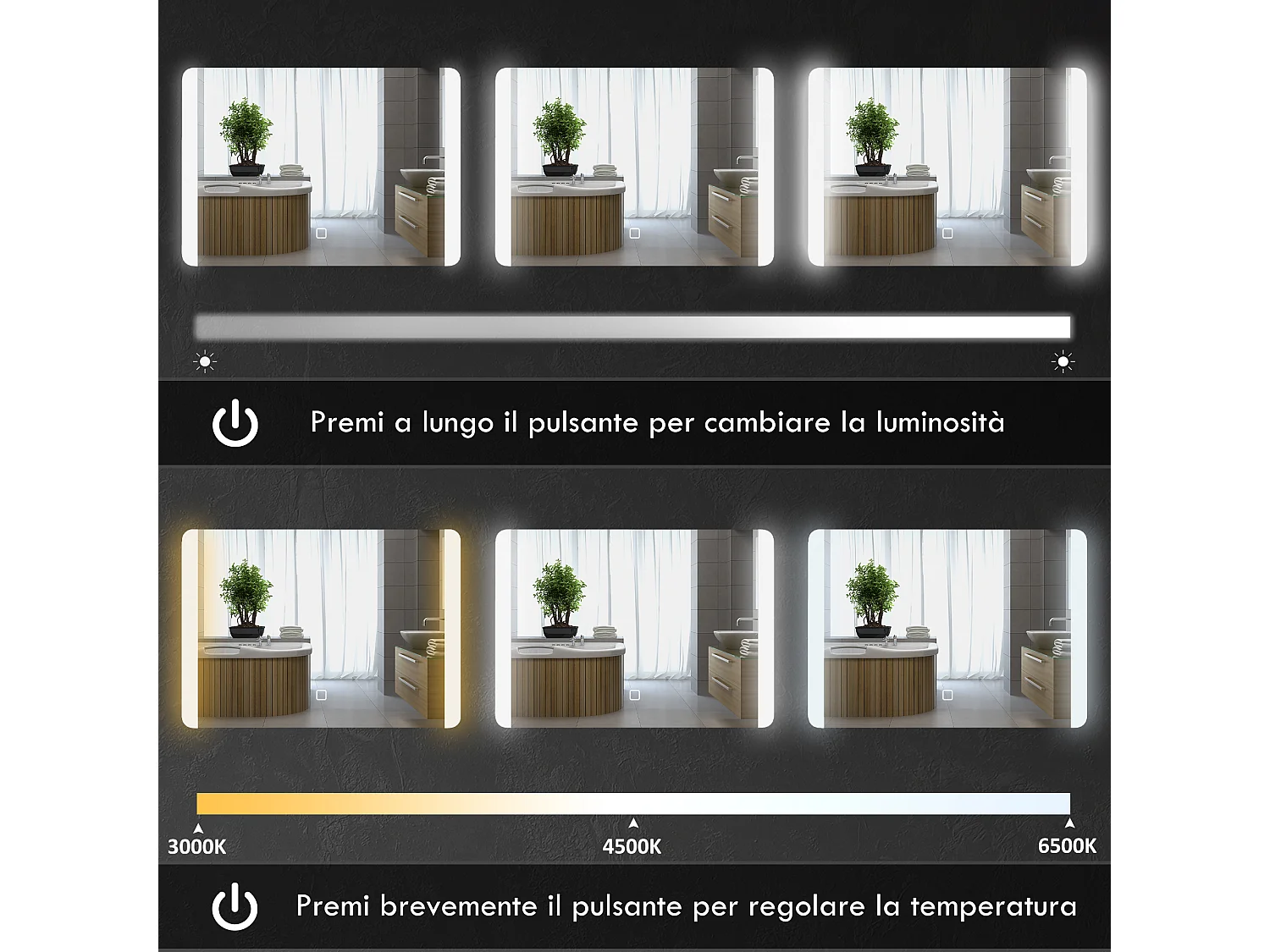 Specchio bagno con luce led interruttore touch e antiappannamento