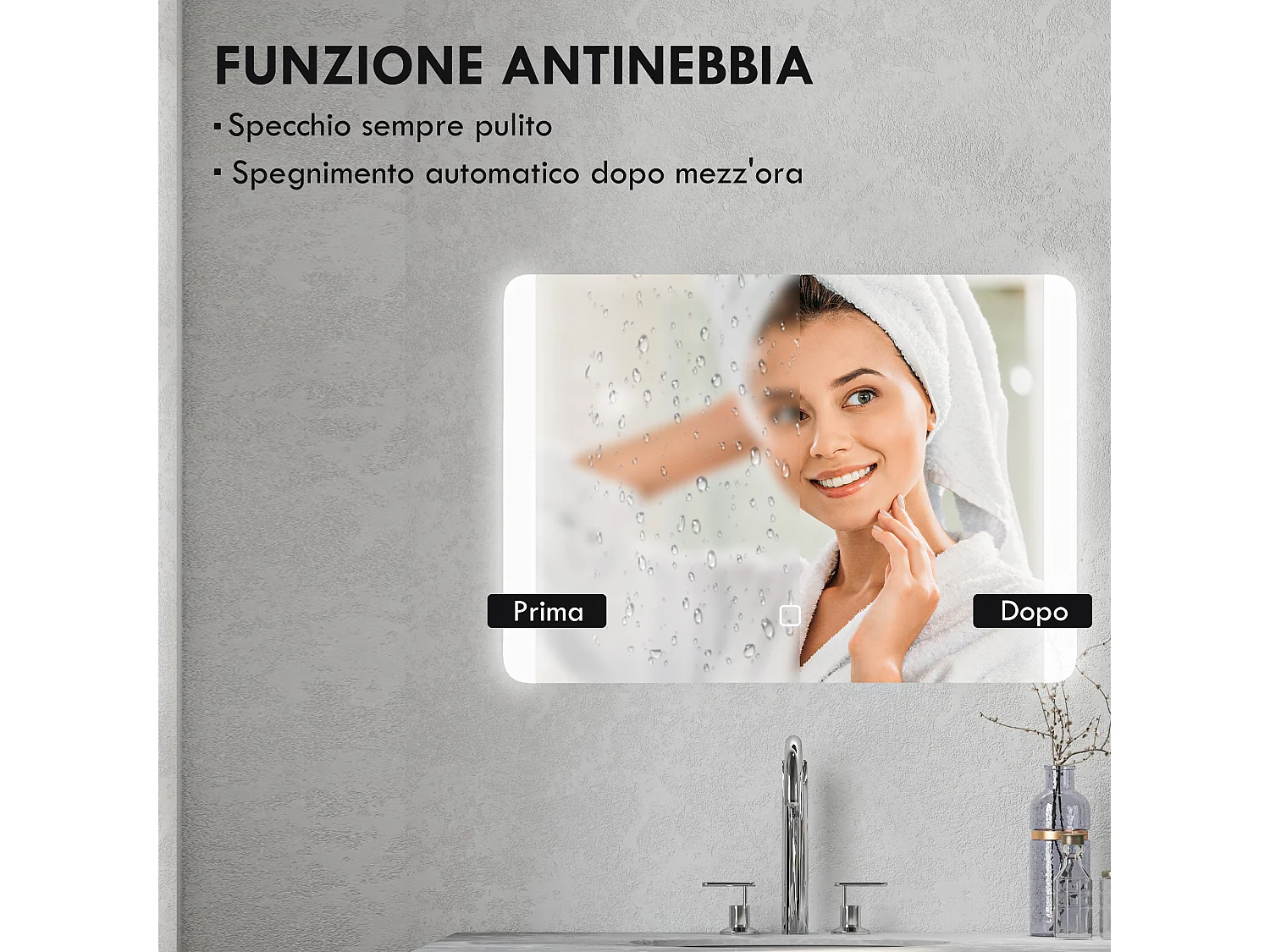 Specchio bagno con luce led interruttore touch e antiappannamento