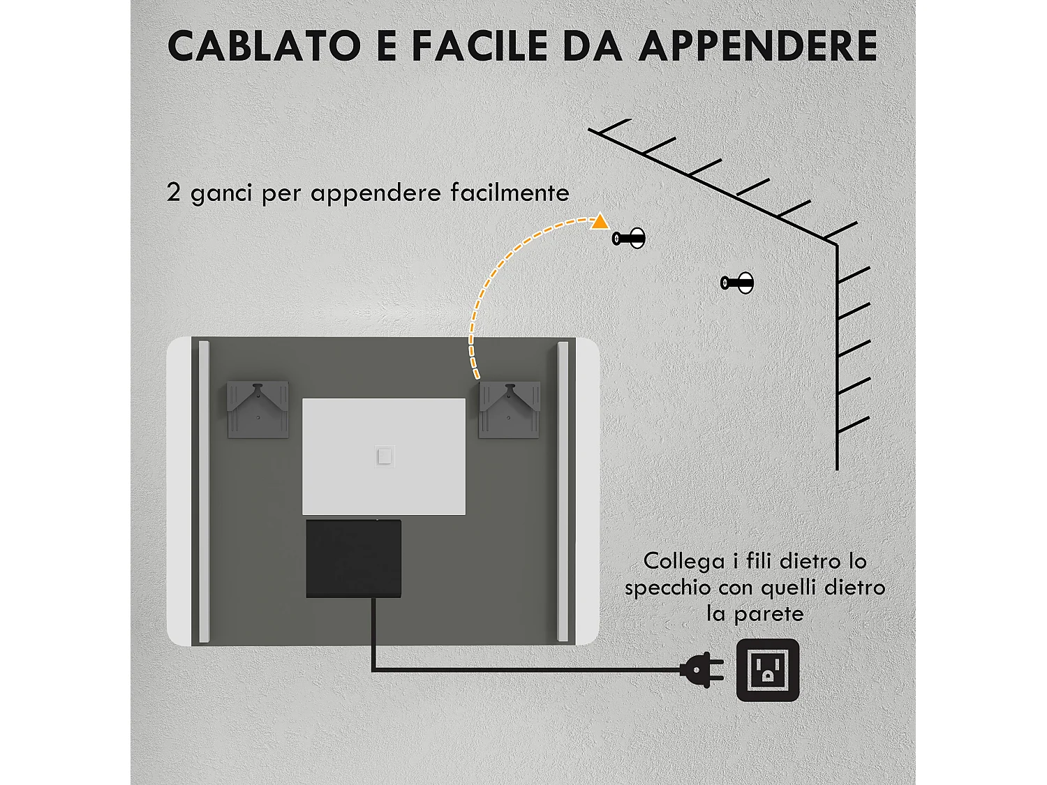 Specchio bagno con luce led interruttore touch e antiappannamento