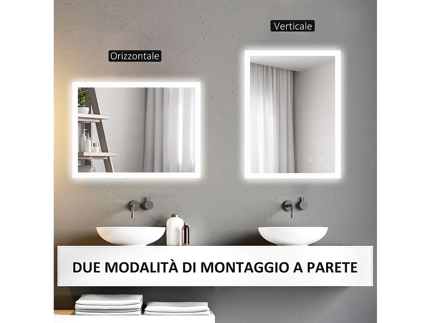 Specchio bagno illuminato regolabile e antiappannamento 70x50 cm