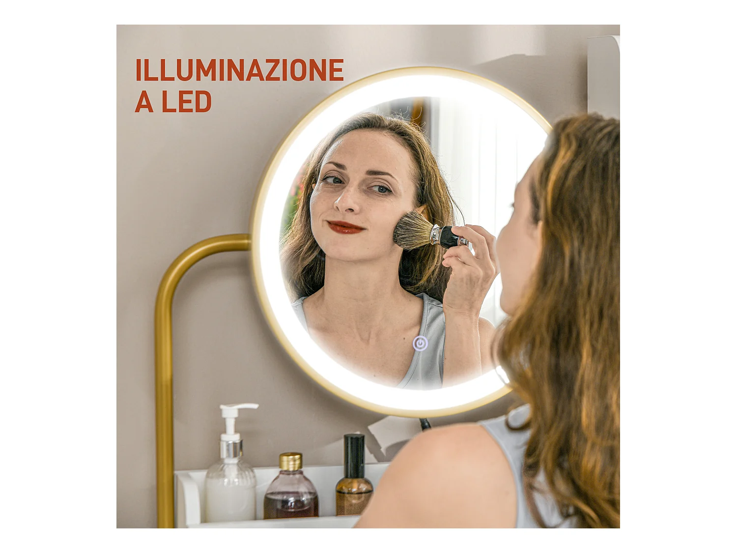 Set toeletta con sgabello e specchio illuminato cassetti e ripiani