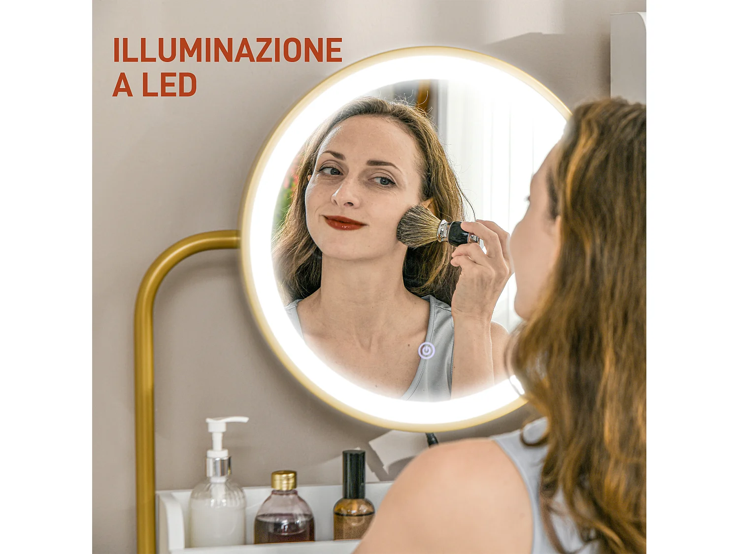 Set toeletta con sgabello e specchio illuminato cassetti e ripiani