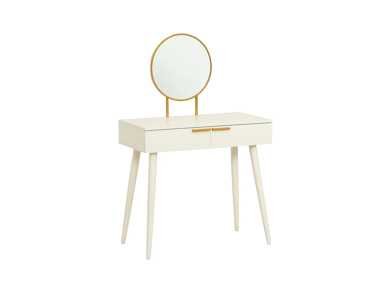 Tavolo trucco con specchio e 2 cassetti per accessori in legno bianco