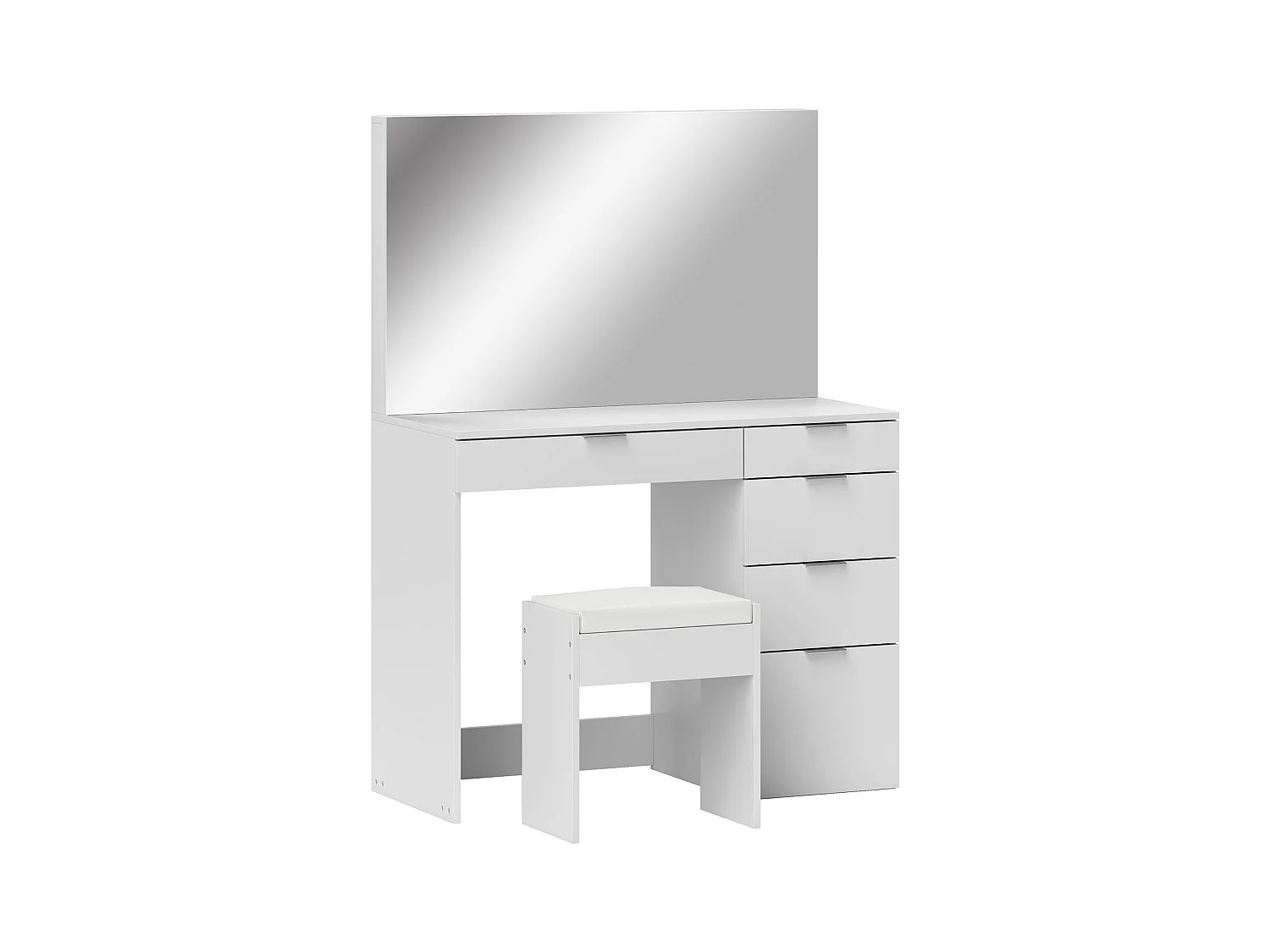Set tavolo da trucco con specchio e 5 cassetti e sgabello bianco