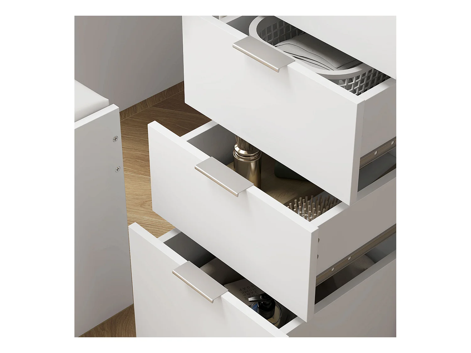 Set tavolo da trucco con specchio e 5 cassetti e sgabello bianco