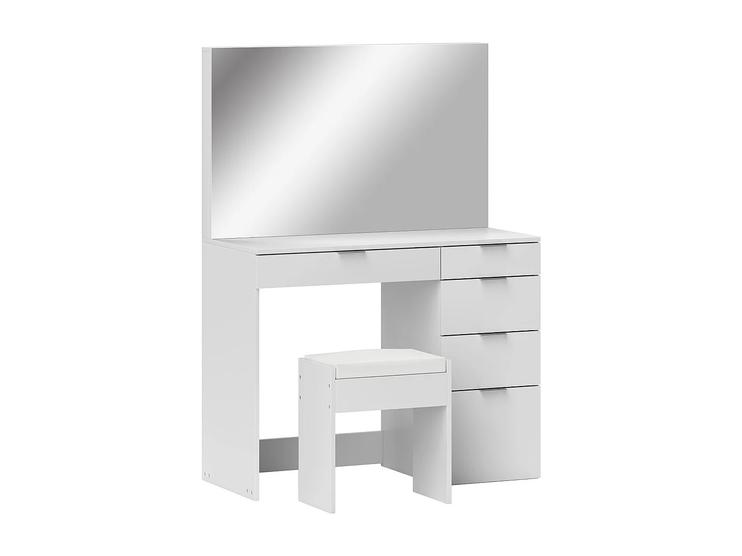 Set tavolo da trucco con specchio e 5 cassetti e sgabello bianco