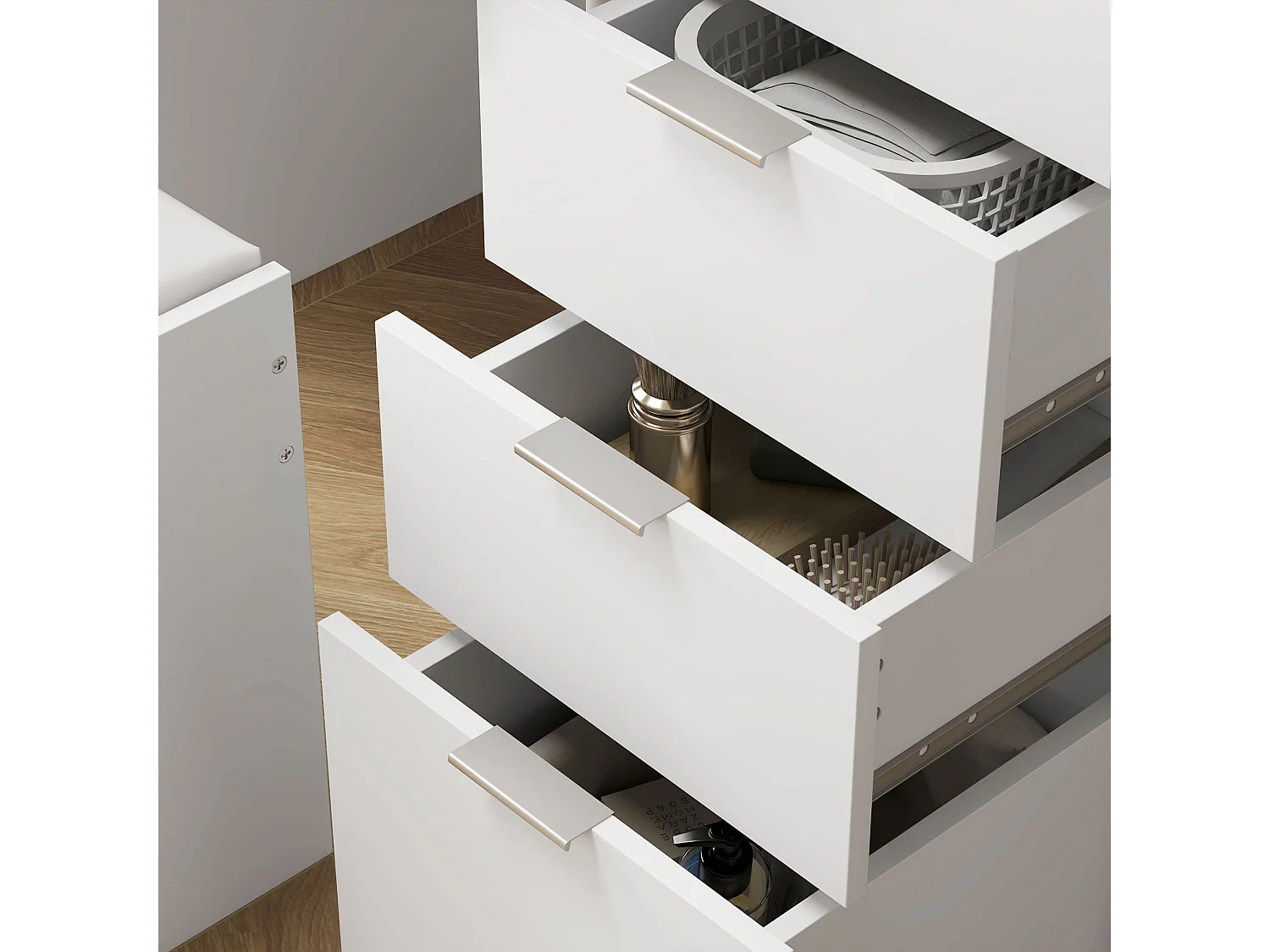 Set tavolo da trucco con specchio e 5 cassetti e sgabello bianco