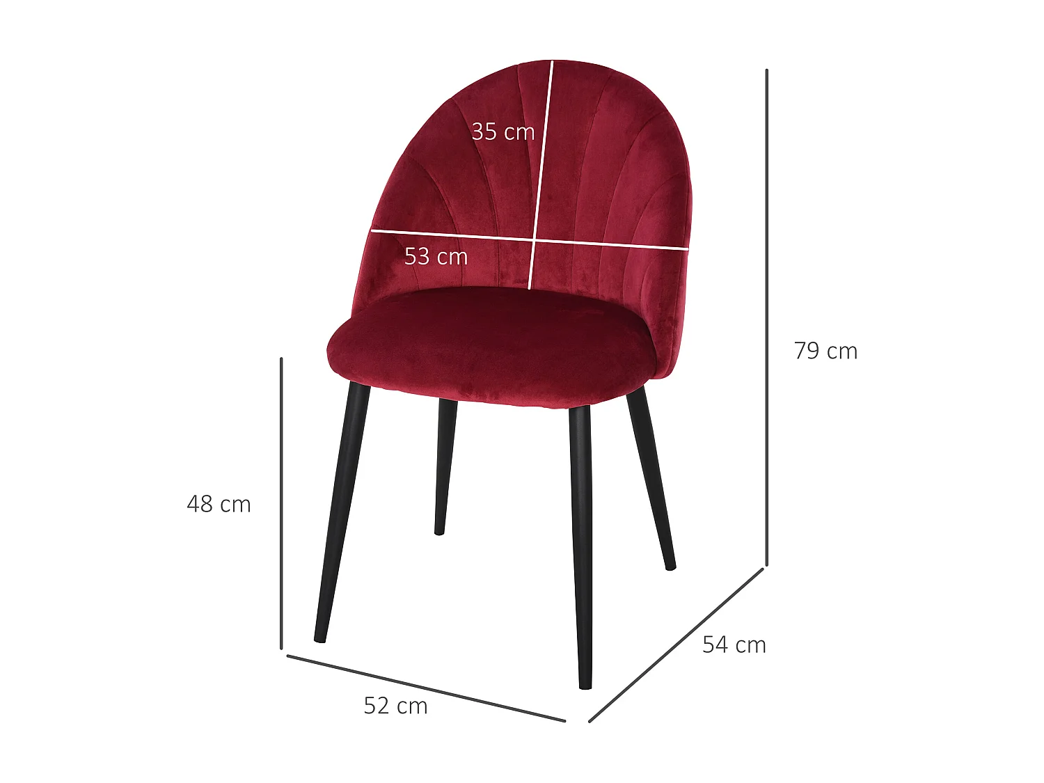 Set 2 sedie da pranzo vellutate stile nordico 52x54x79 cm rosso scuro
