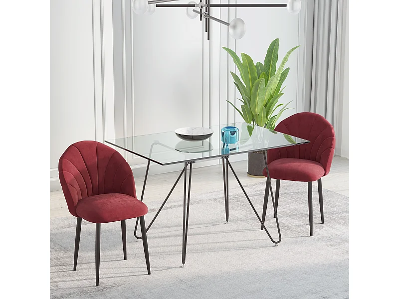 Set 2 sedie da pranzo vellutate stile nordico 52x54x79 cm rosso scuro