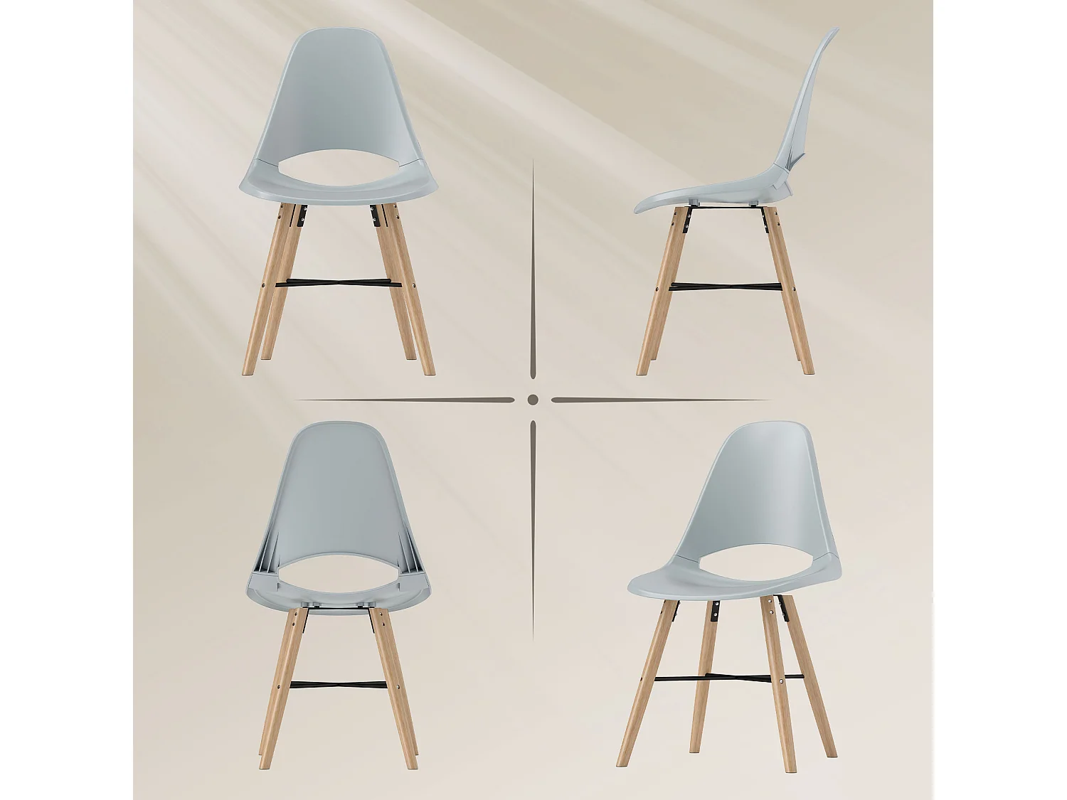 Set di 2 sedie da pranzo stile nordico in legno e plastica grigio
