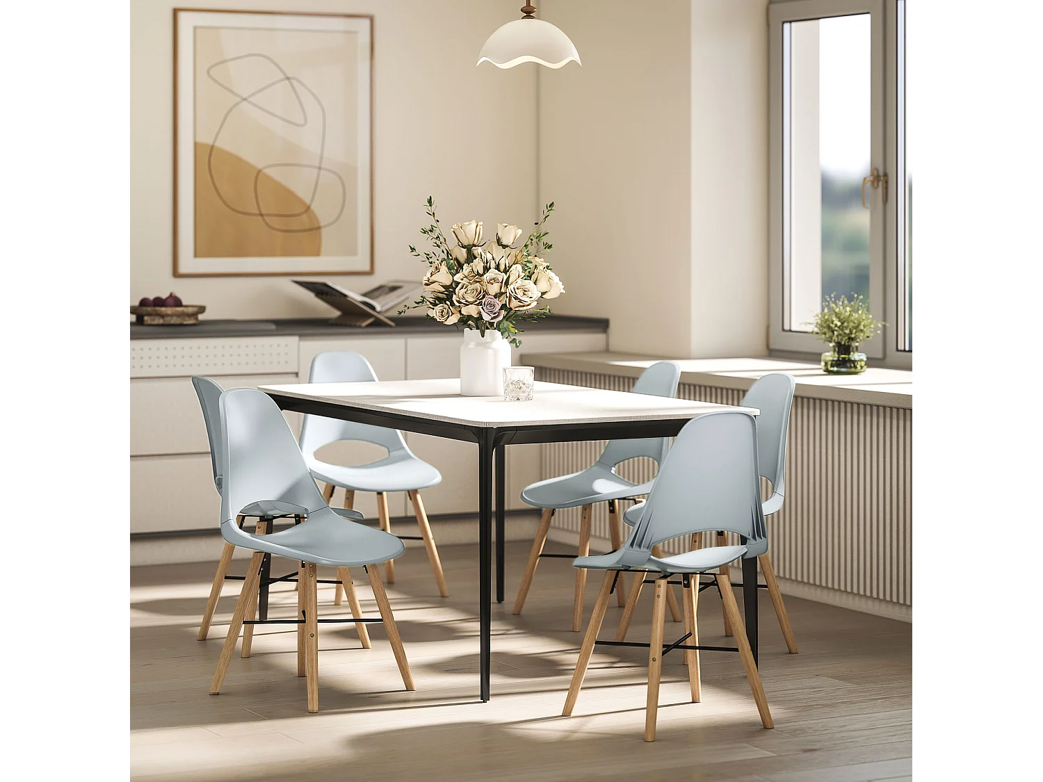 Set di 2 sedie da pranzo stile nordico in legno e plastica grigio