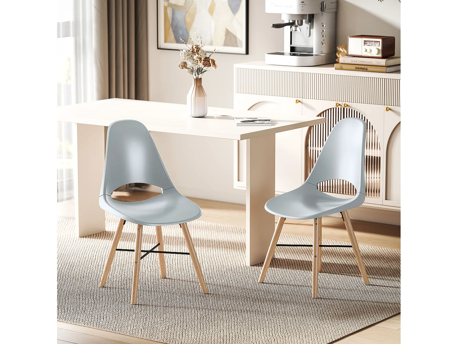 Set di 2 sedie da pranzo stile nordico in legno e plastica grigio