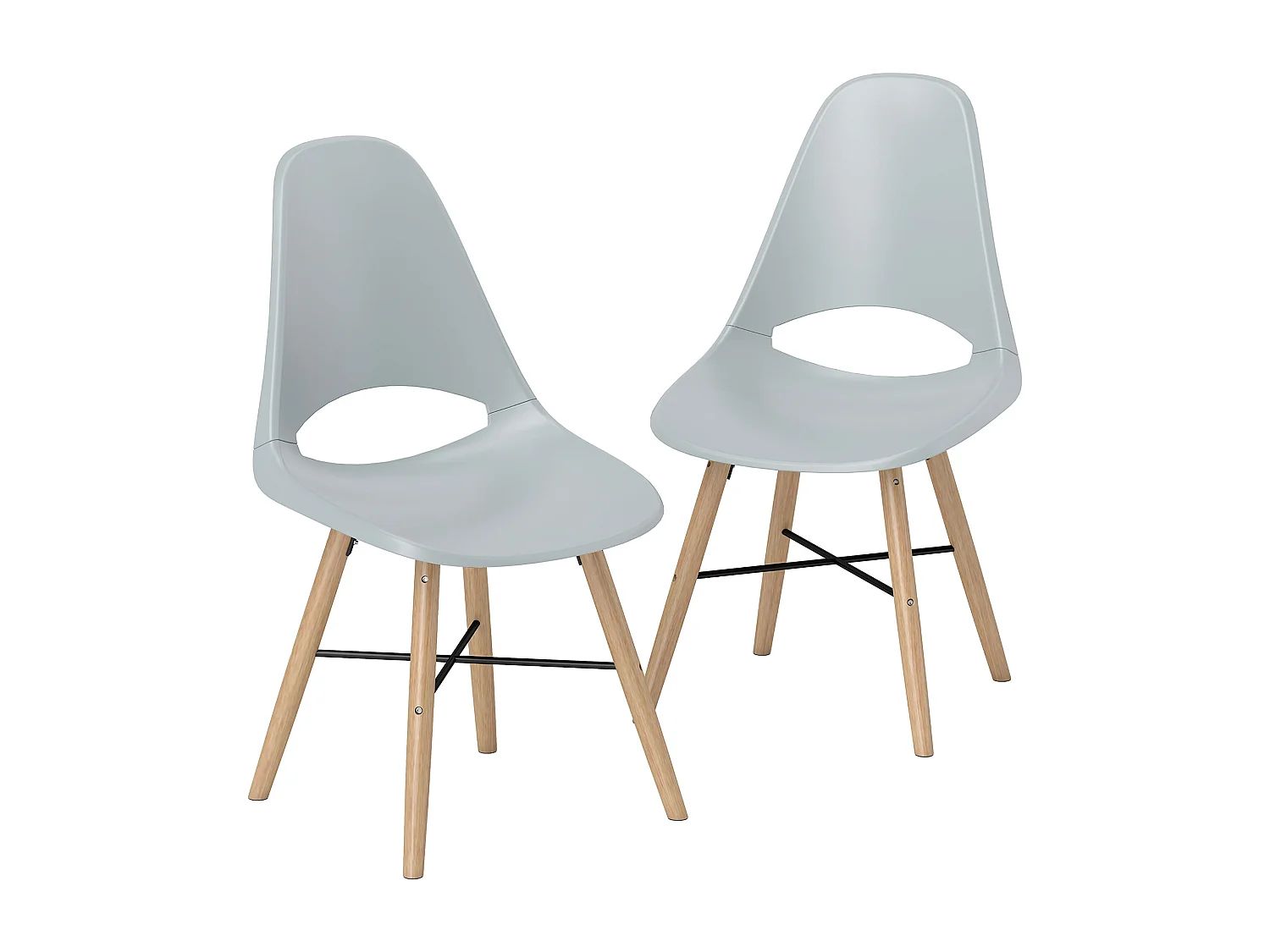 Set di 2 sedie da pranzo stile nordico in legno e plastica grigio