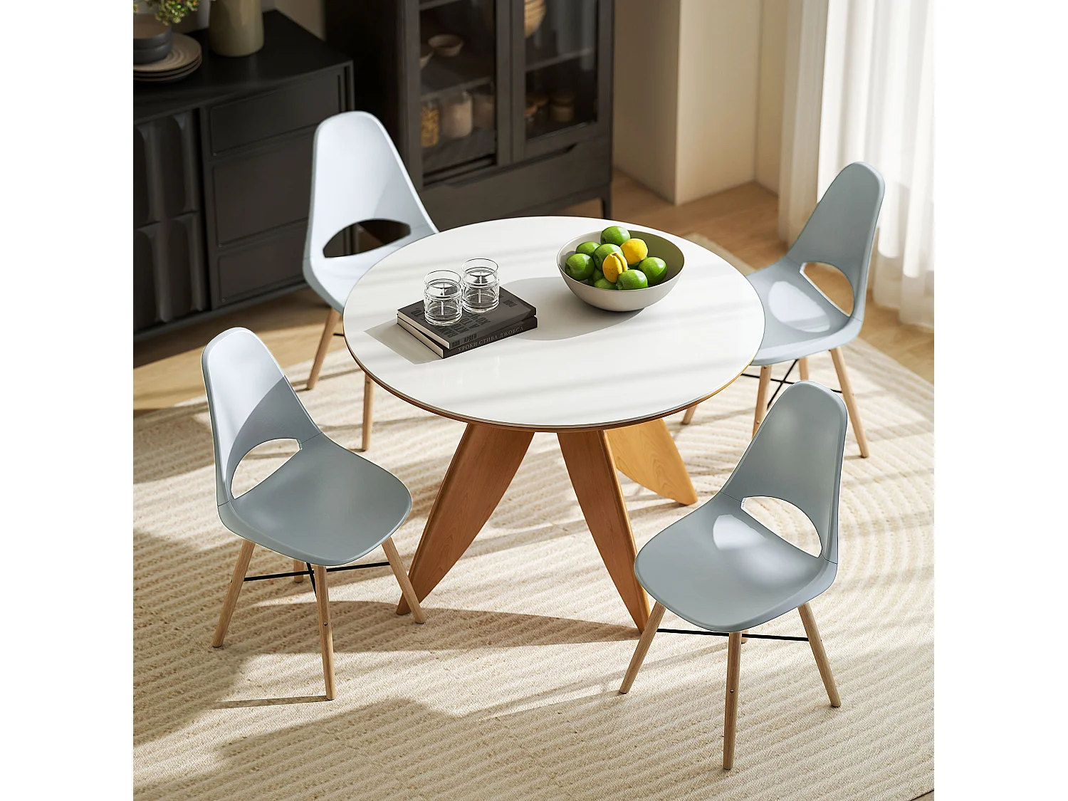 Set di 2 sedie da pranzo stile nordico in legno e plastica grigio