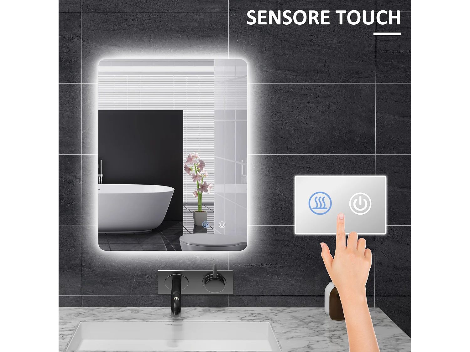 Specchio bagno con luce led regolabile e anti-appannamento 70x50 cm