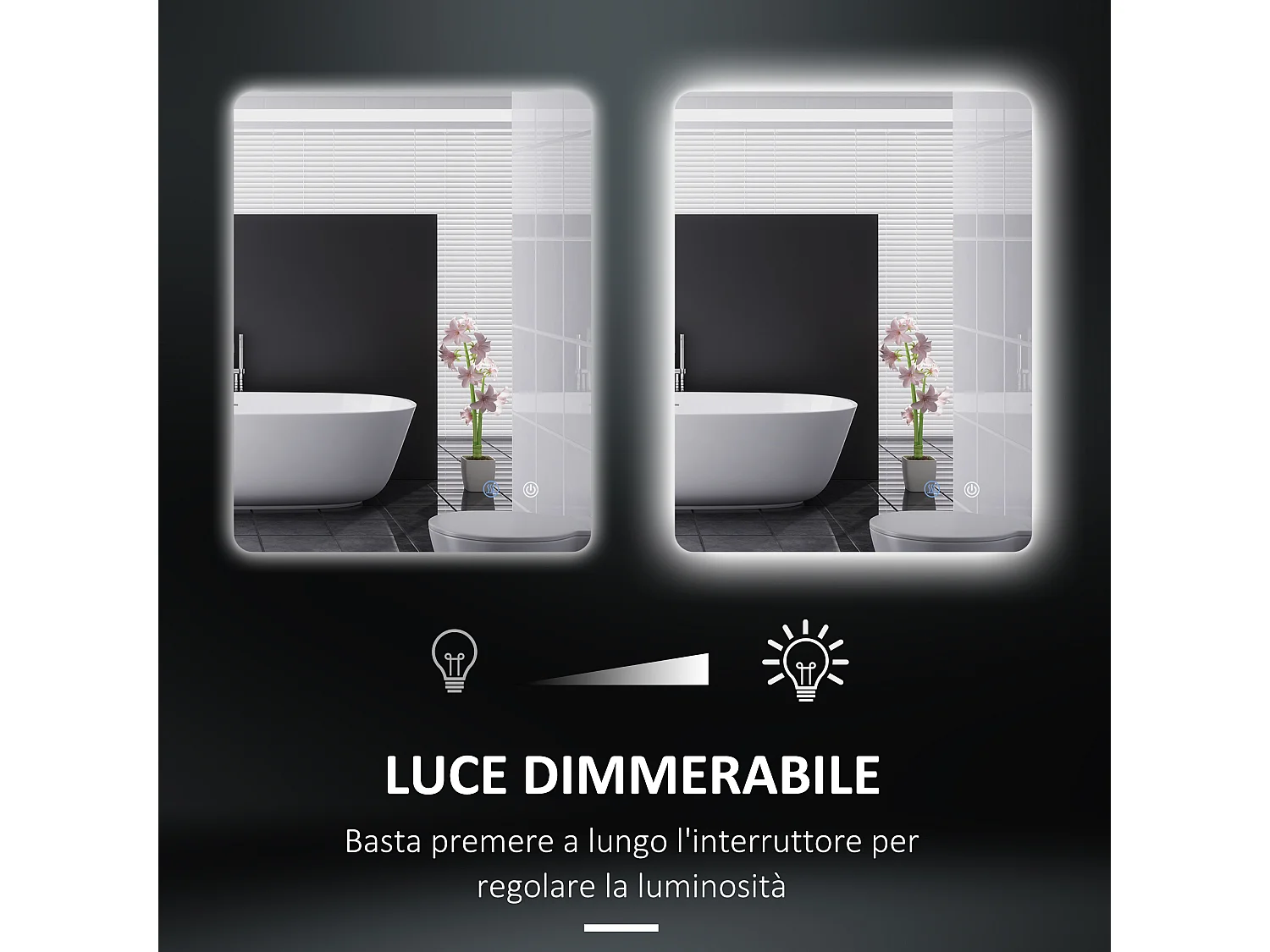 Specchio bagno con luce led regolabile e anti-appannamento 70x50 cm