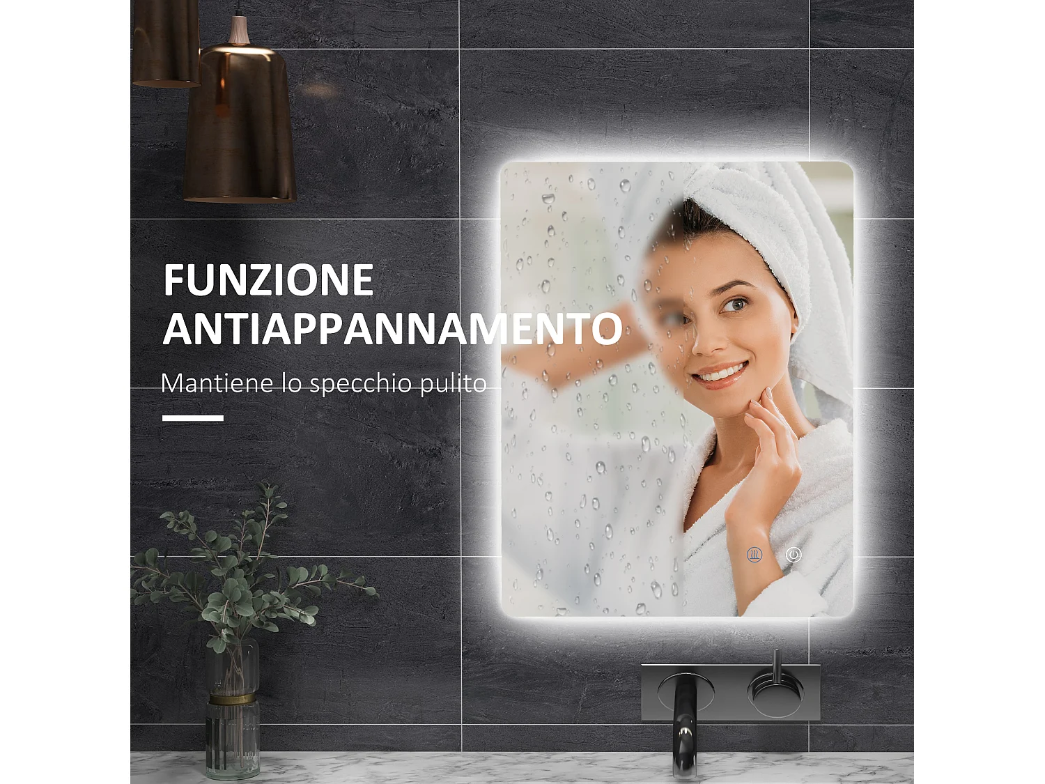 Specchio bagno con luce led regolabile e anti-appannamento 70x50 cm