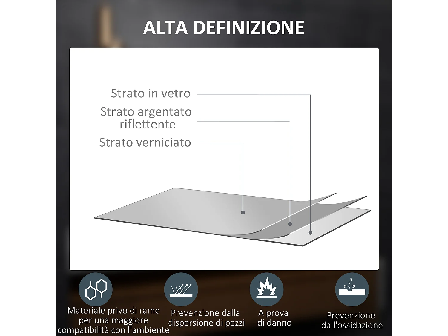 Specchio bagno con luce led regolabile e anti-appannamento 70x50 cm