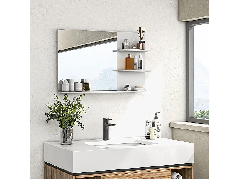 Specchio da bagno con 2 ripiani laterali e ripiano inferiore