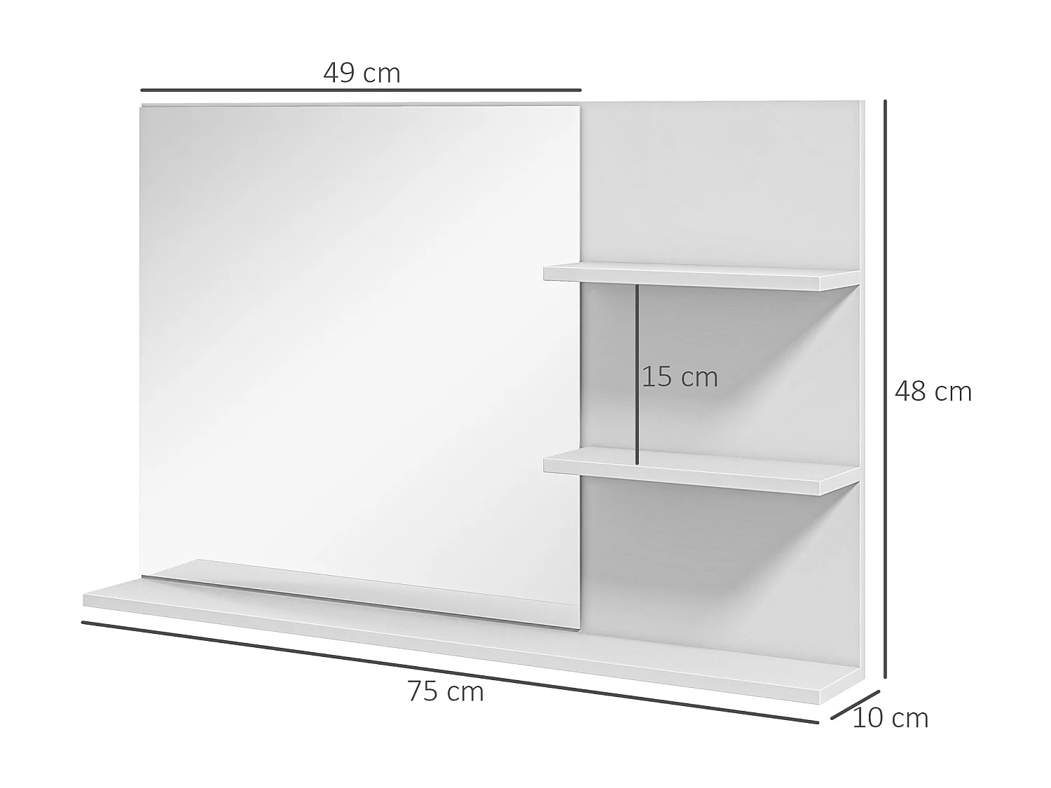 Specchio da bagno con 2 ripiani laterali e ripiano inferiore