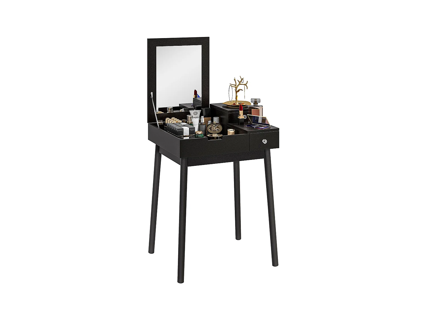 Tavolo da trucco 2 in 1 con specchio ribaltabile e 2 cassetti nero