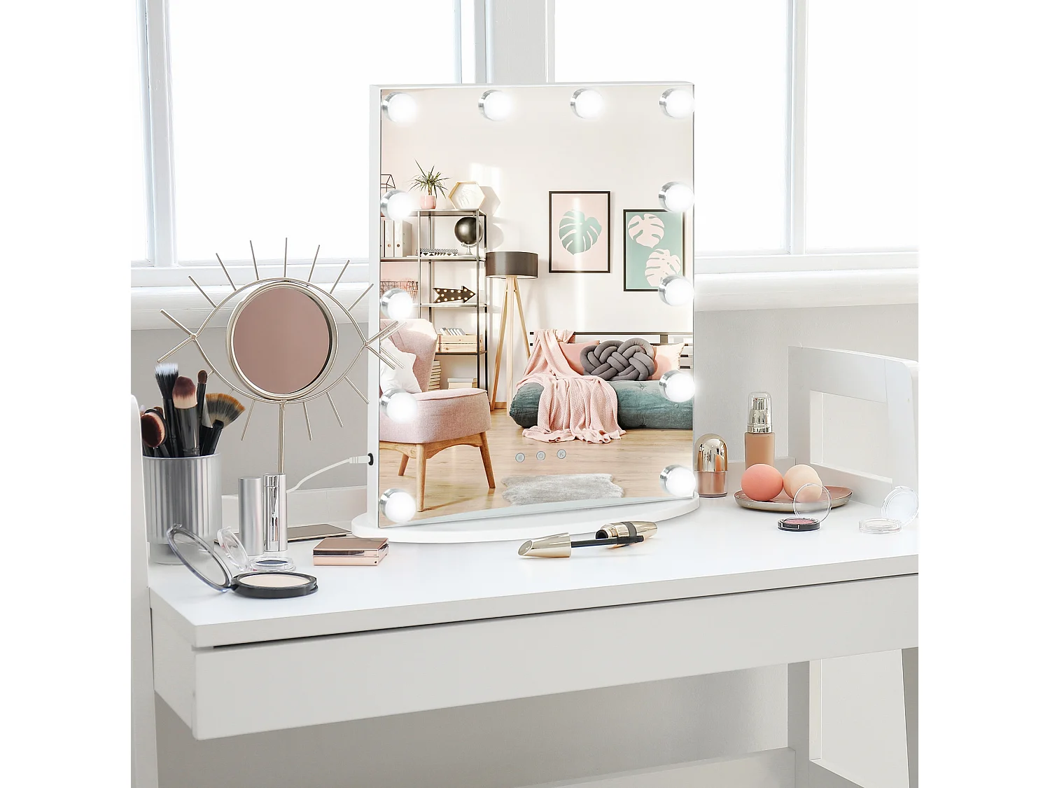 Specchio da tavolo professionale makeup con 12 luci a led dimmerabili