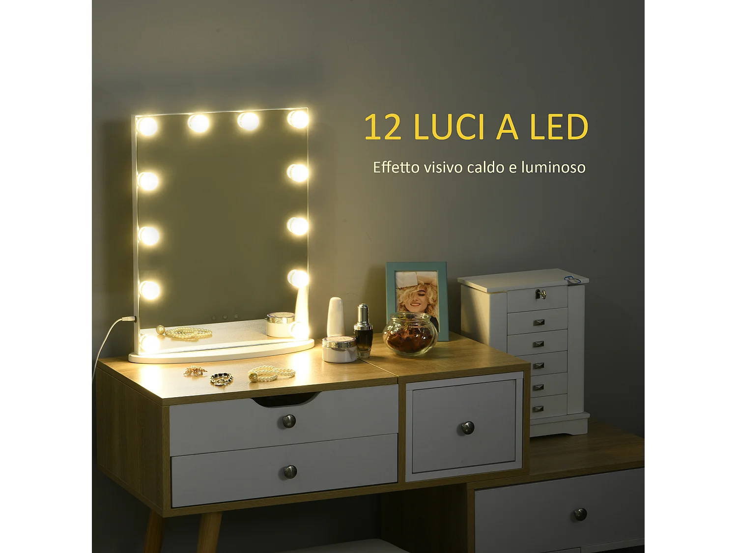 Specchio da tavolo professionale makeup con 12 luci a led dimmerabili