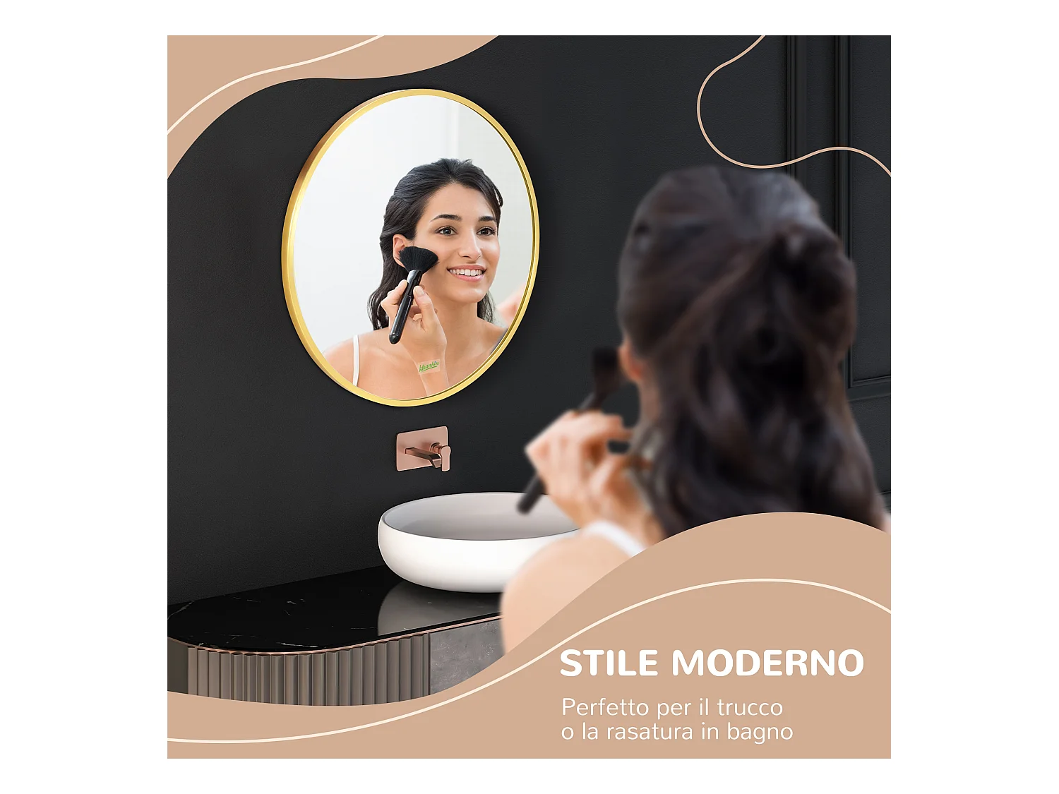 Specchio bagno rotondo con cornice in alluminio ø50x2cm oro